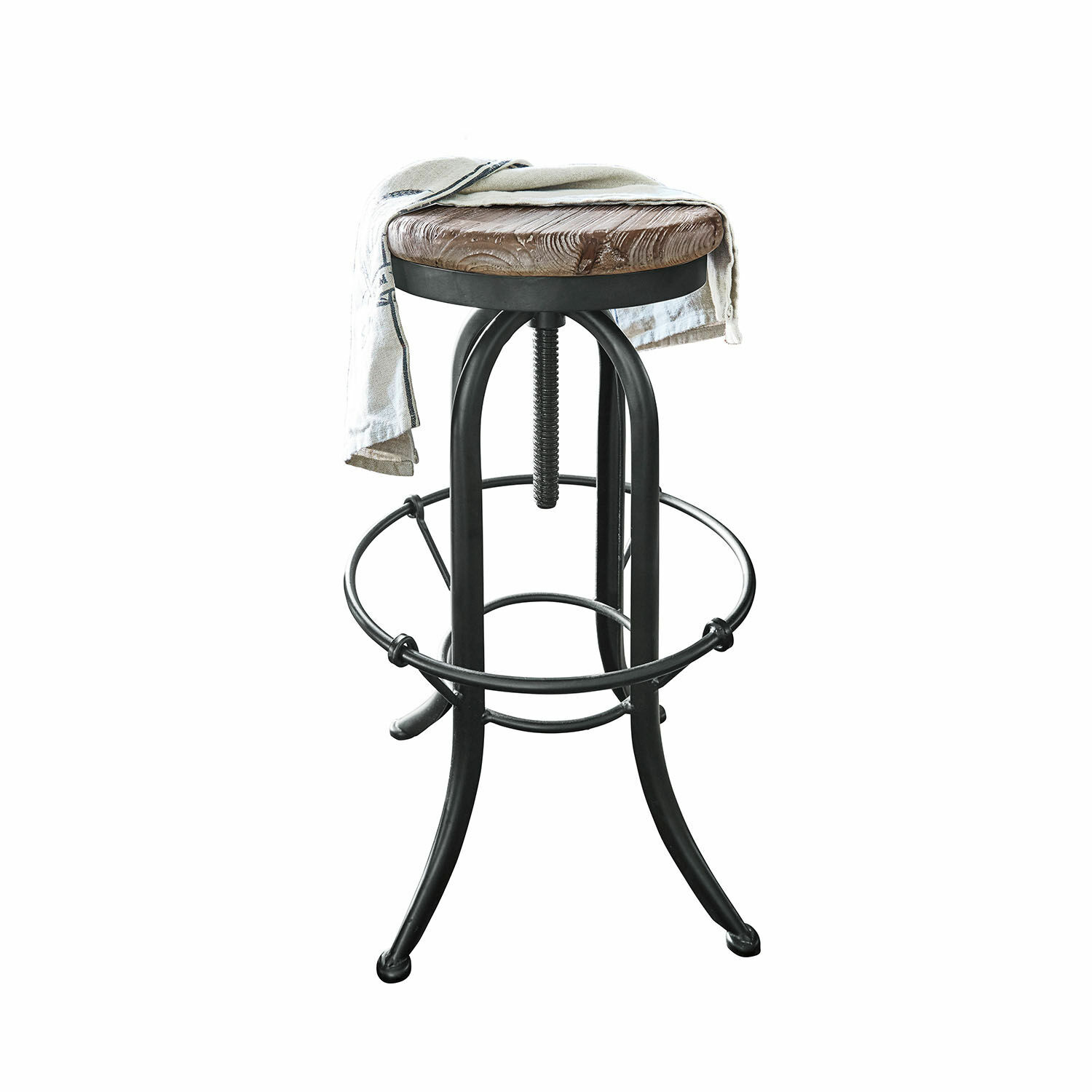 Sgabello Cambria Sgabello da bar industriale con base in metallo nero e seduta in legno con tessuto