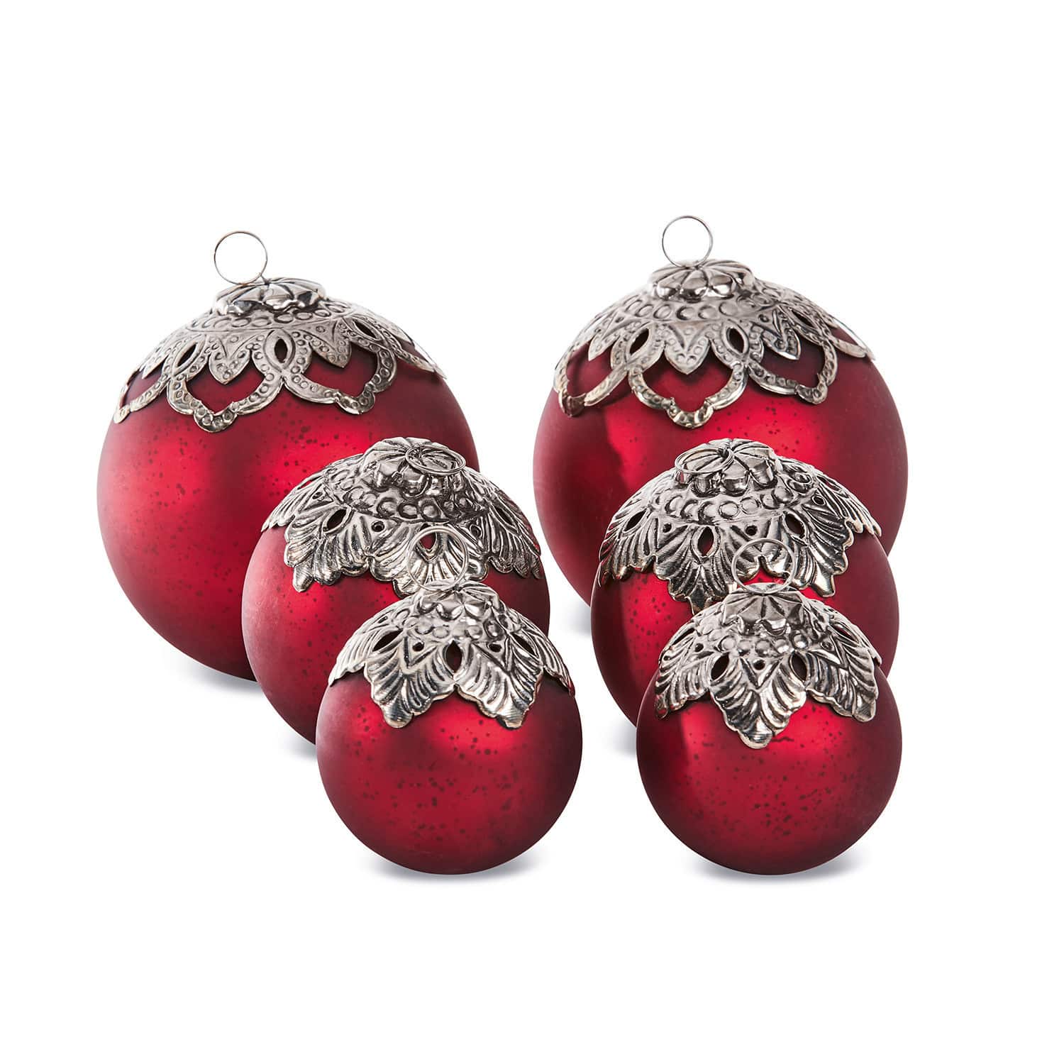 Set di 6 decorazioni natalizie Valyn Set di palline di Natale rosse in vetro con decorazioni argentate per l'albero