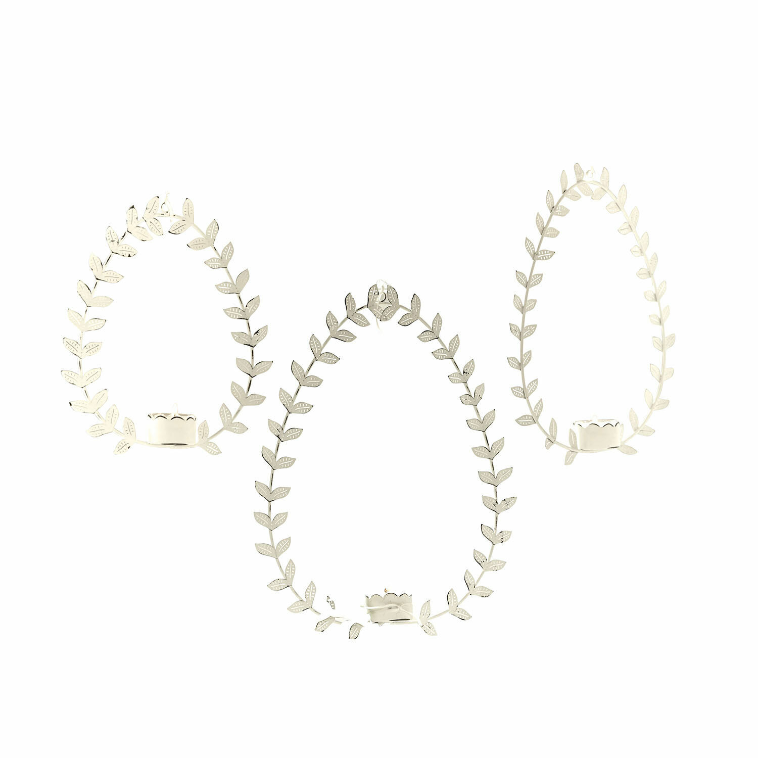 Set di 3 portalumini a sospensione Guelph Set di tre portacandele in metallo bianco a forma di uovo con motivo a foglie per decorazione