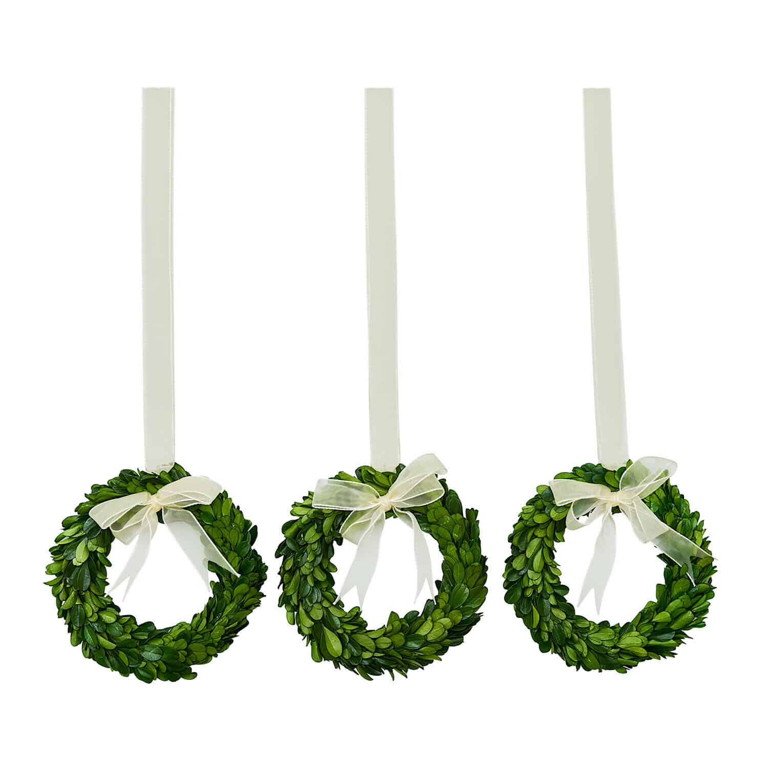 Set di 3 ghirlande Islene Tre corone verdi di foglie con fiocchi bianchi e nastri per appendere, decorazione festiva