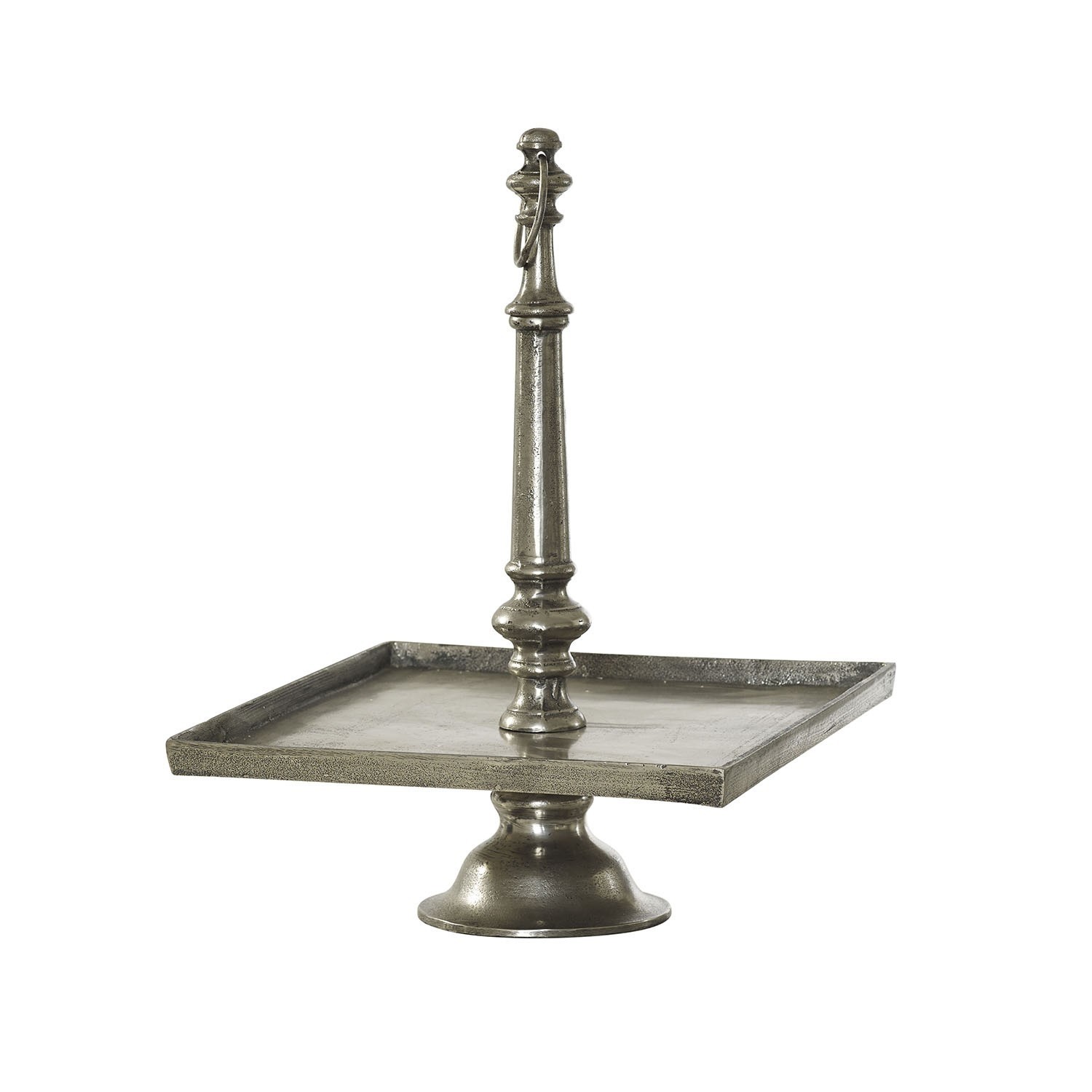 Alzata Maxine Vassoio in metallo argentato con base e manico, vassoio decorativo per servire ed esporre