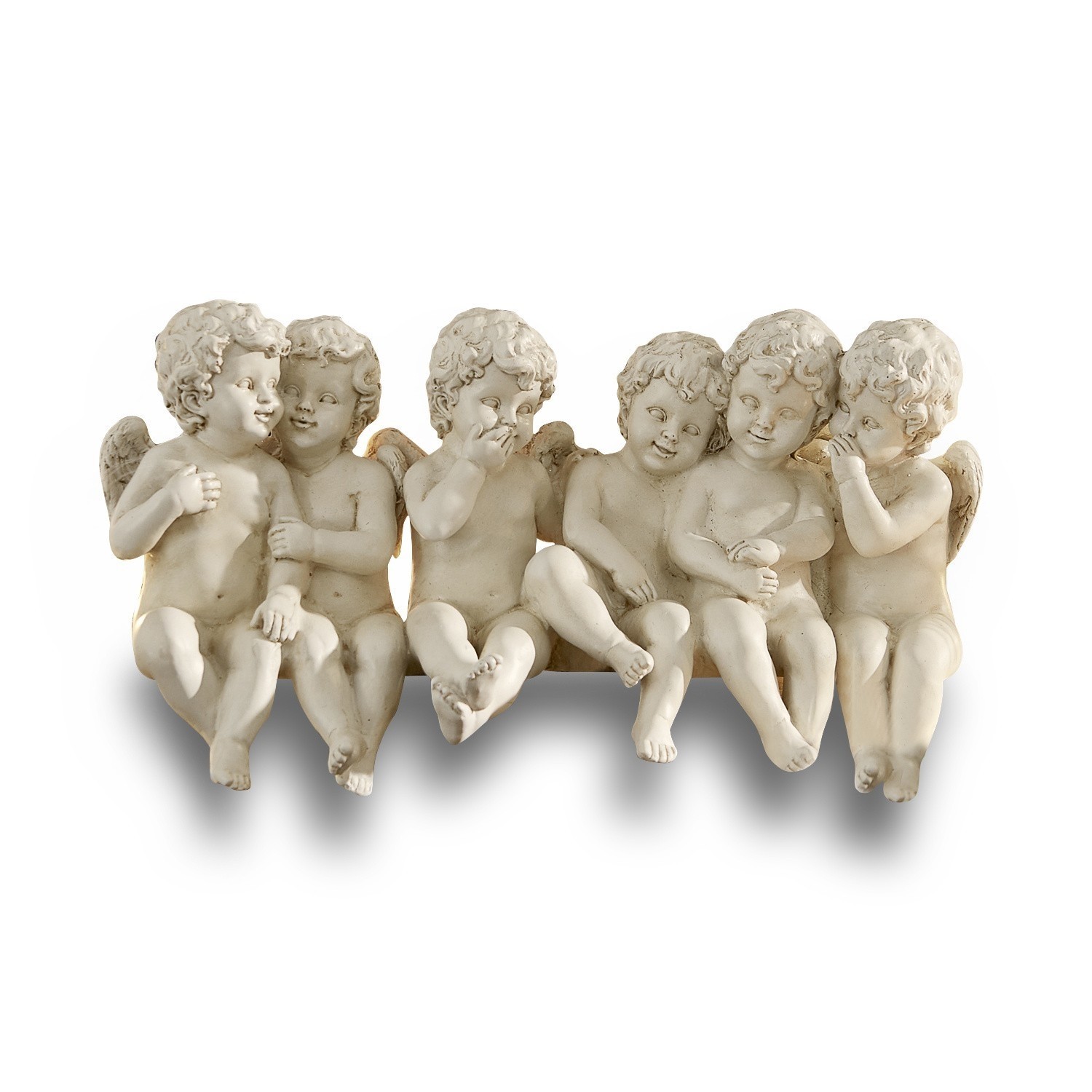 Angeli Léon Decorazione con sei angioletti beige in resina, ornamento per interni e giardini