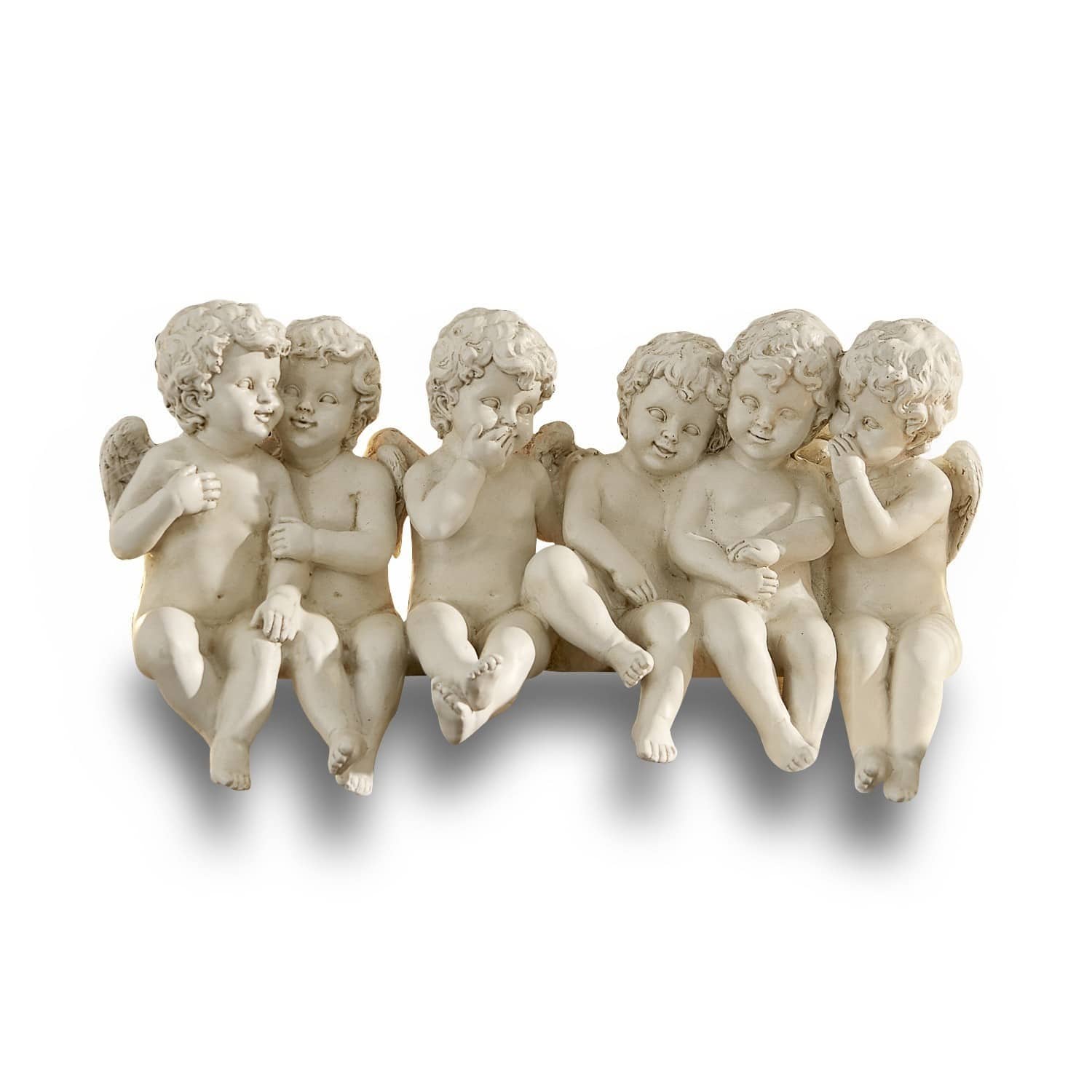 Angeli Léon Decorazione con sei angioletti beige in resina, ornamento per interni e giardini
