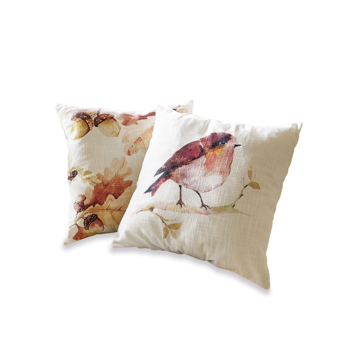 Coppia di copricuscini Lovece Set di due cuscini decorativi in cotone crema con stampa di uccello e foglie per soggiorno