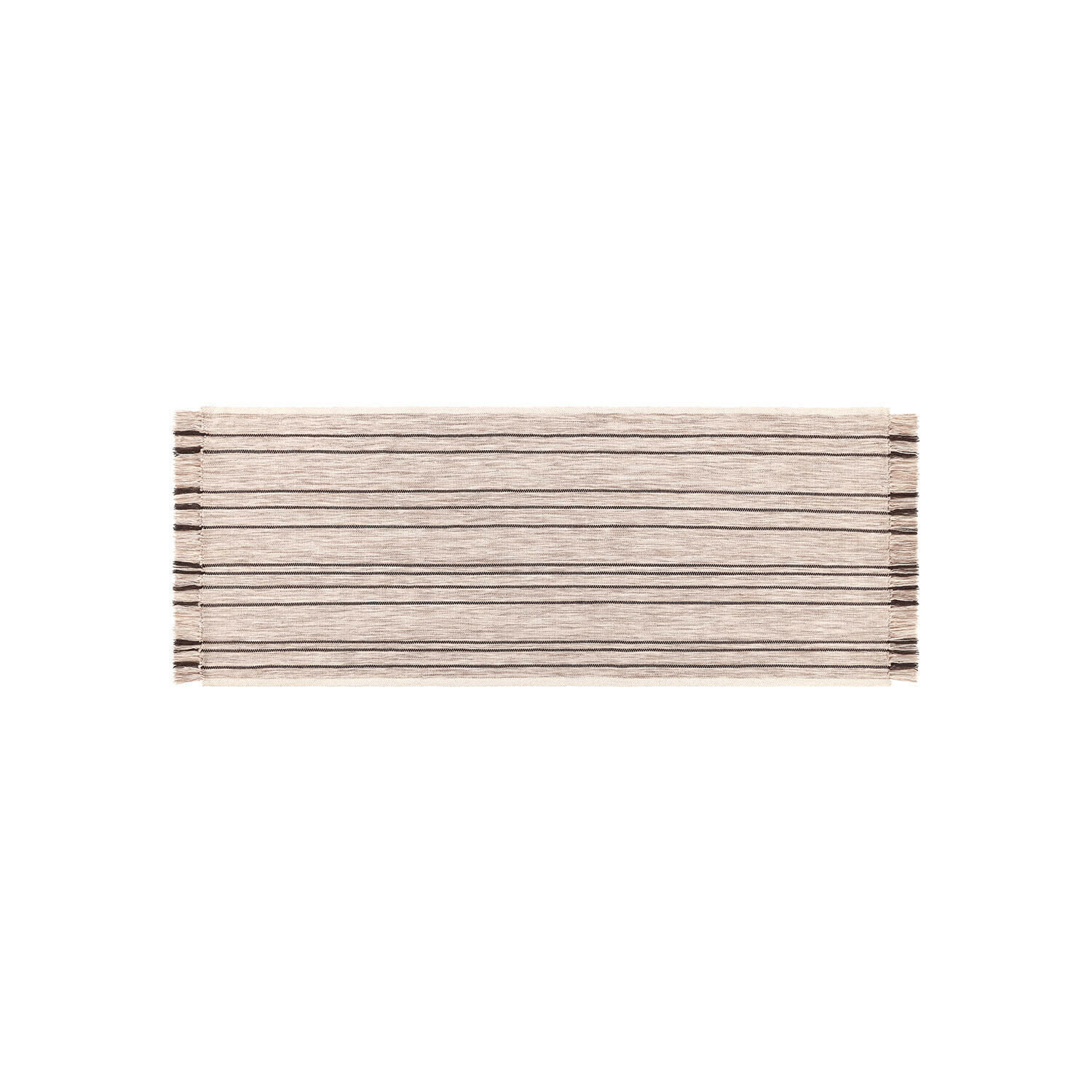 Passatoia Brisalda Runner da tavola beige in cotone con righe nere e frange alle estremità, decorazione tavolo