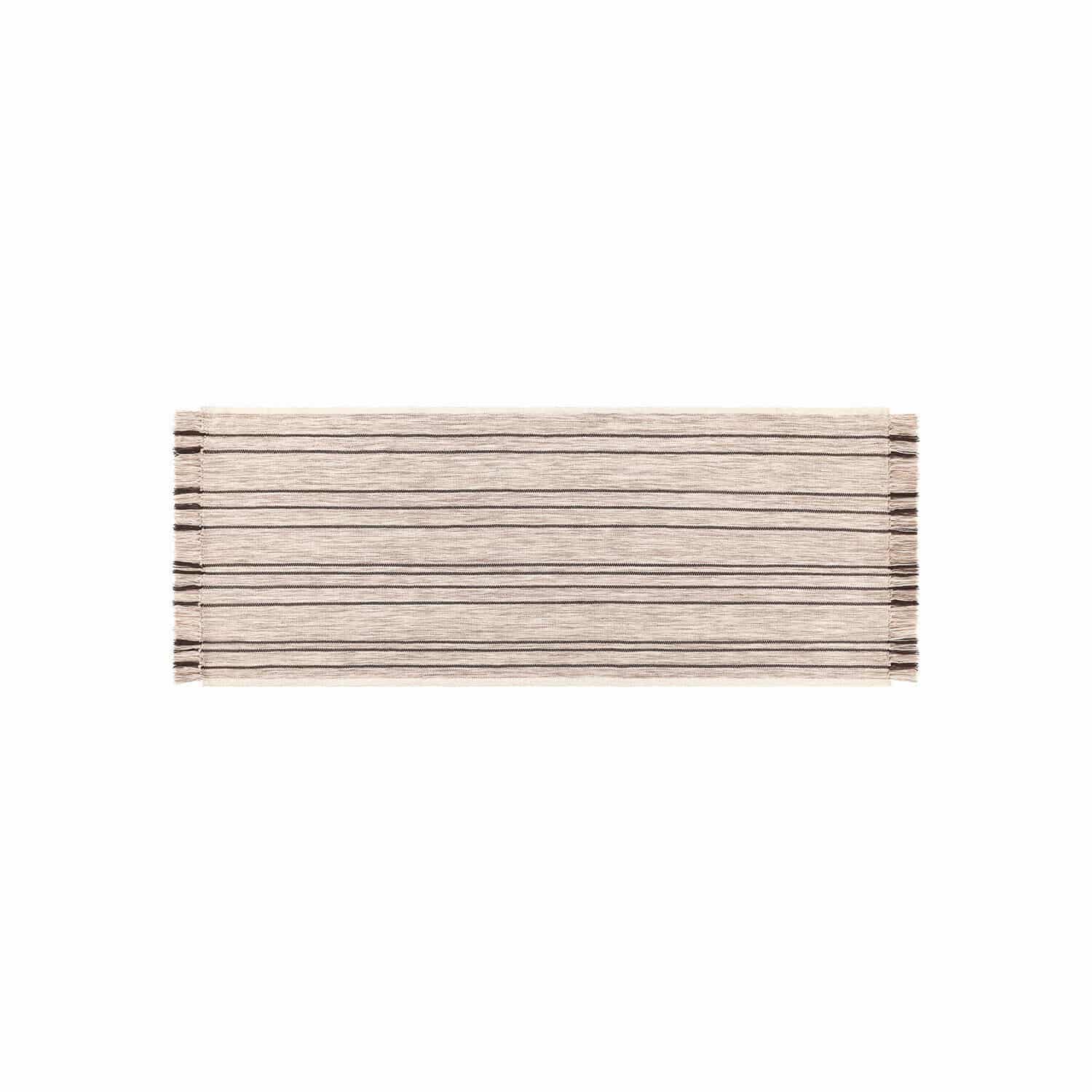 Passatoia Brisalda Runner da tavola beige in cotone con righe nere e frange alle estremità, decorazione tavolo
