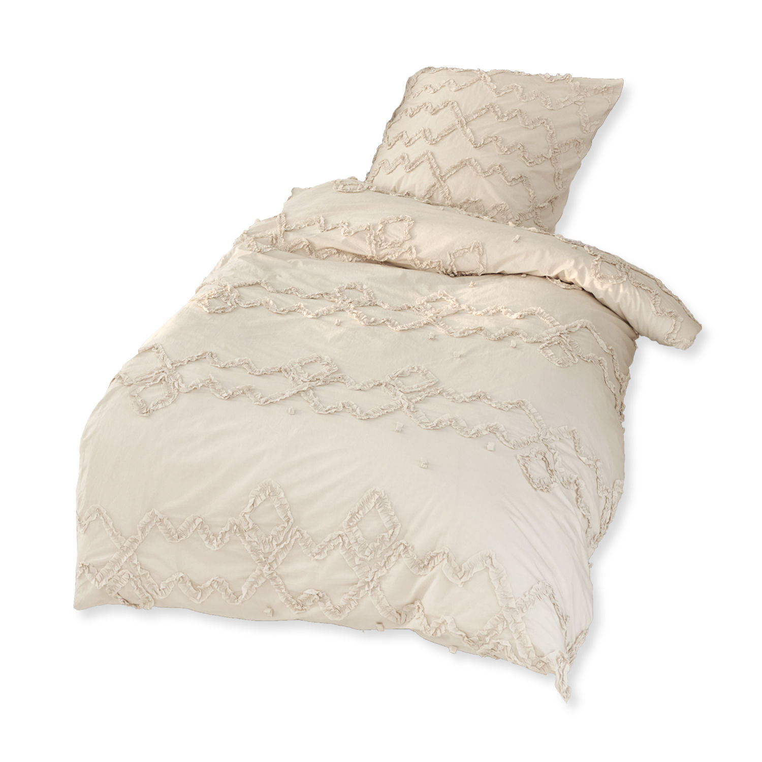 beige Biancheria da letto beige Laine in cotone morbido con motivo decorativo, confortevole e elegante