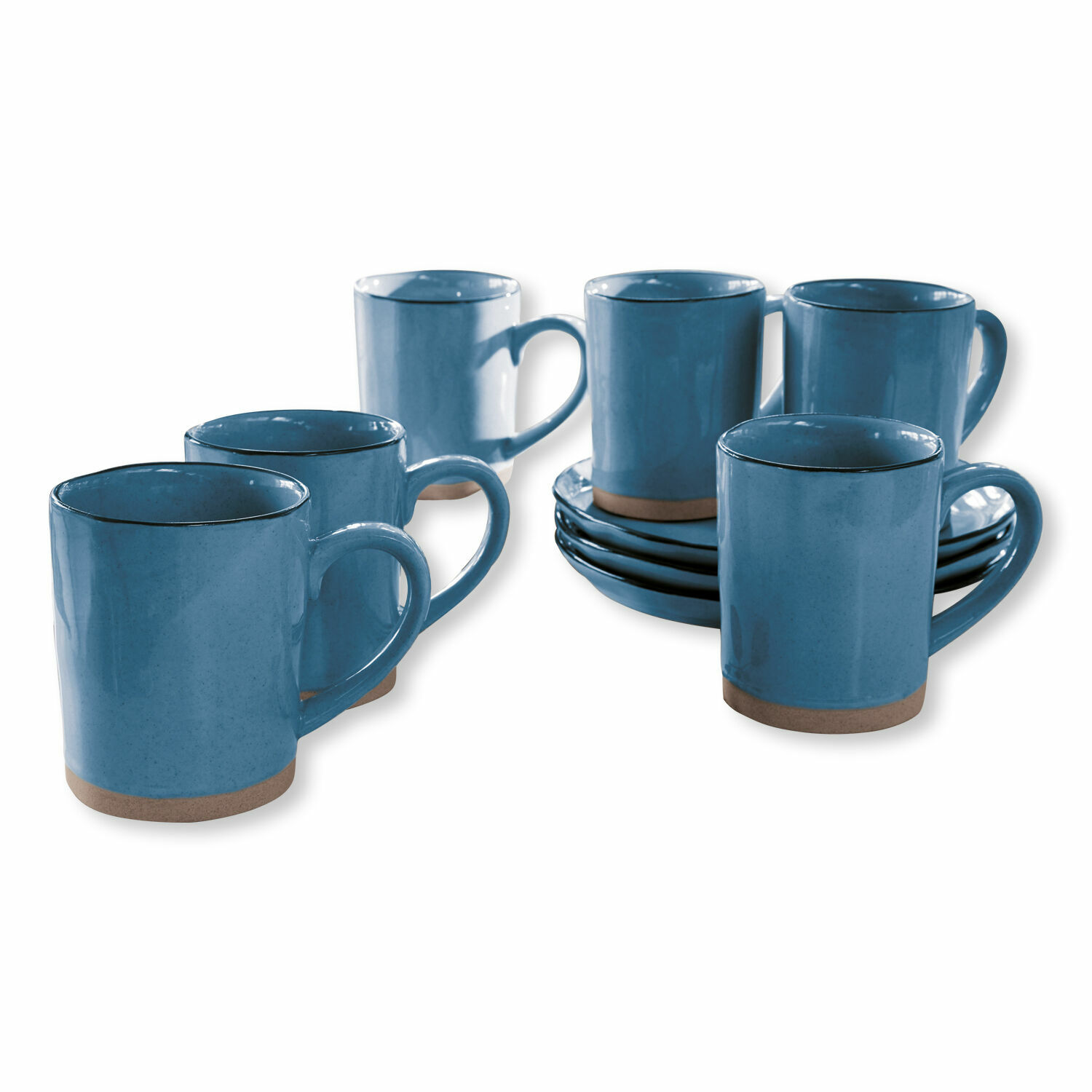 Set di 6 tazze Biarré Set di sei tazze in ceramica blu con piattini, stoviglie resistenti per caffè e tè