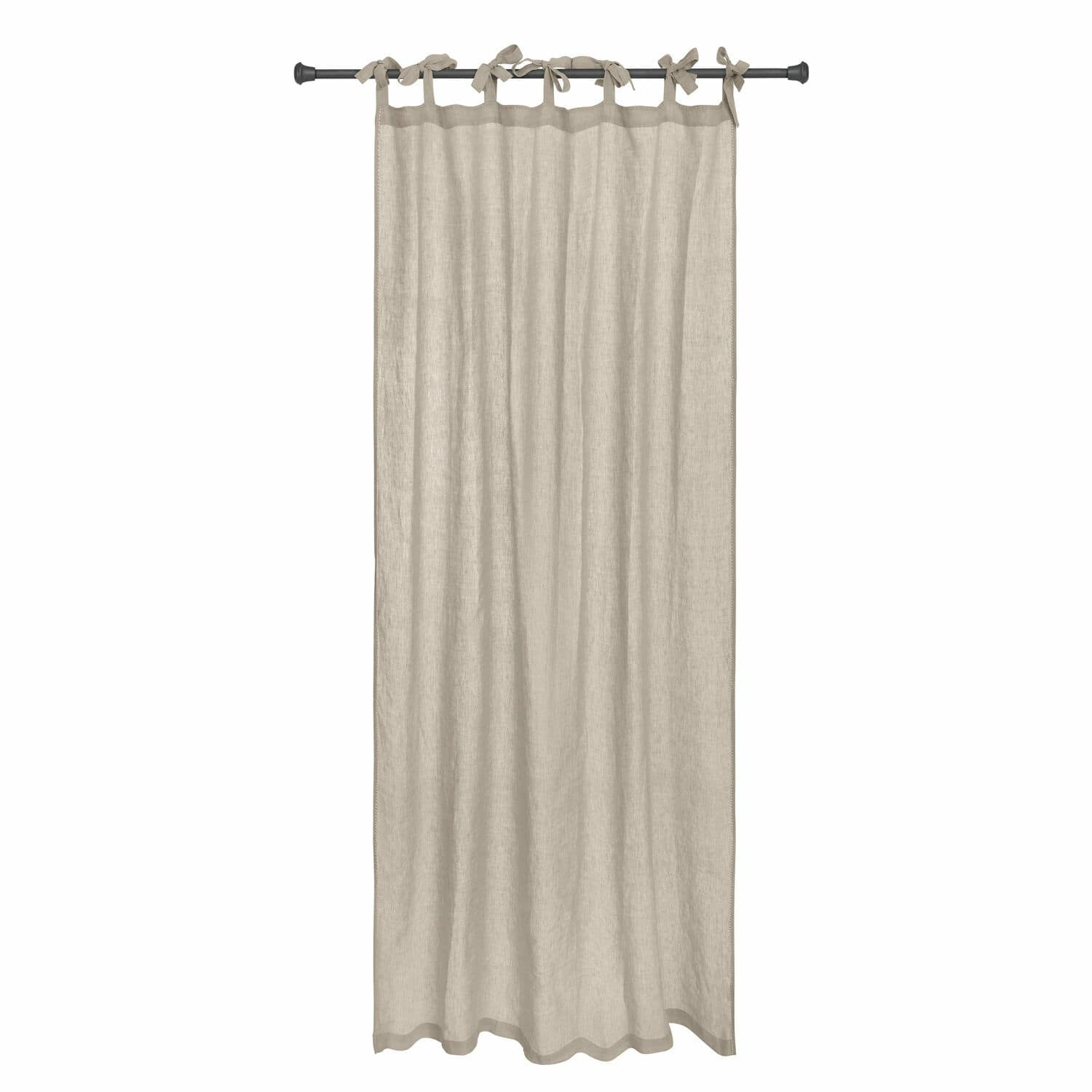 Tenda Monthelie Tenda beige in lino con nastri annodati su bastone nero, decorazione naturale per finestra