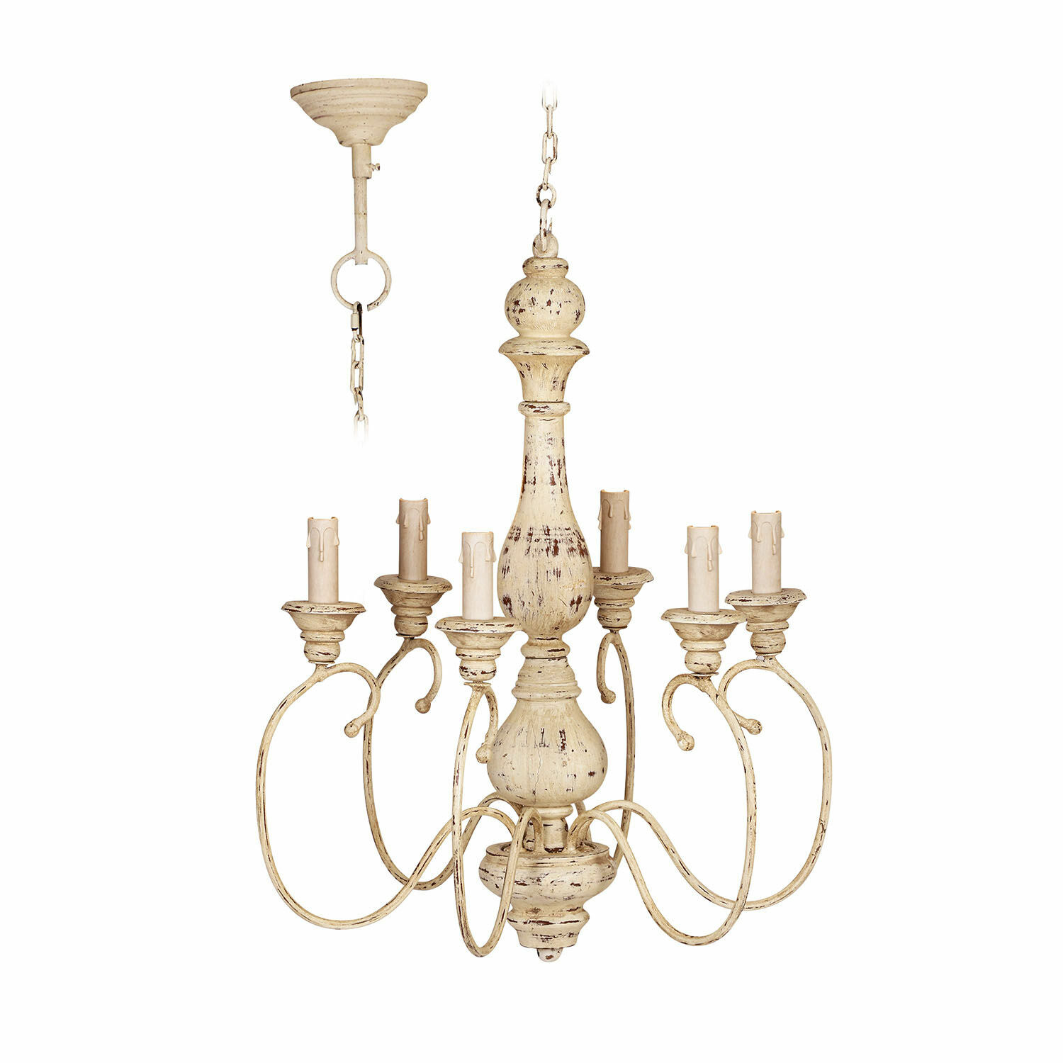Lampada a sospensione Greenwich Lampadario vintage in metallo color crema con sei portalampade, elemento decorativo per illuminazione interna.