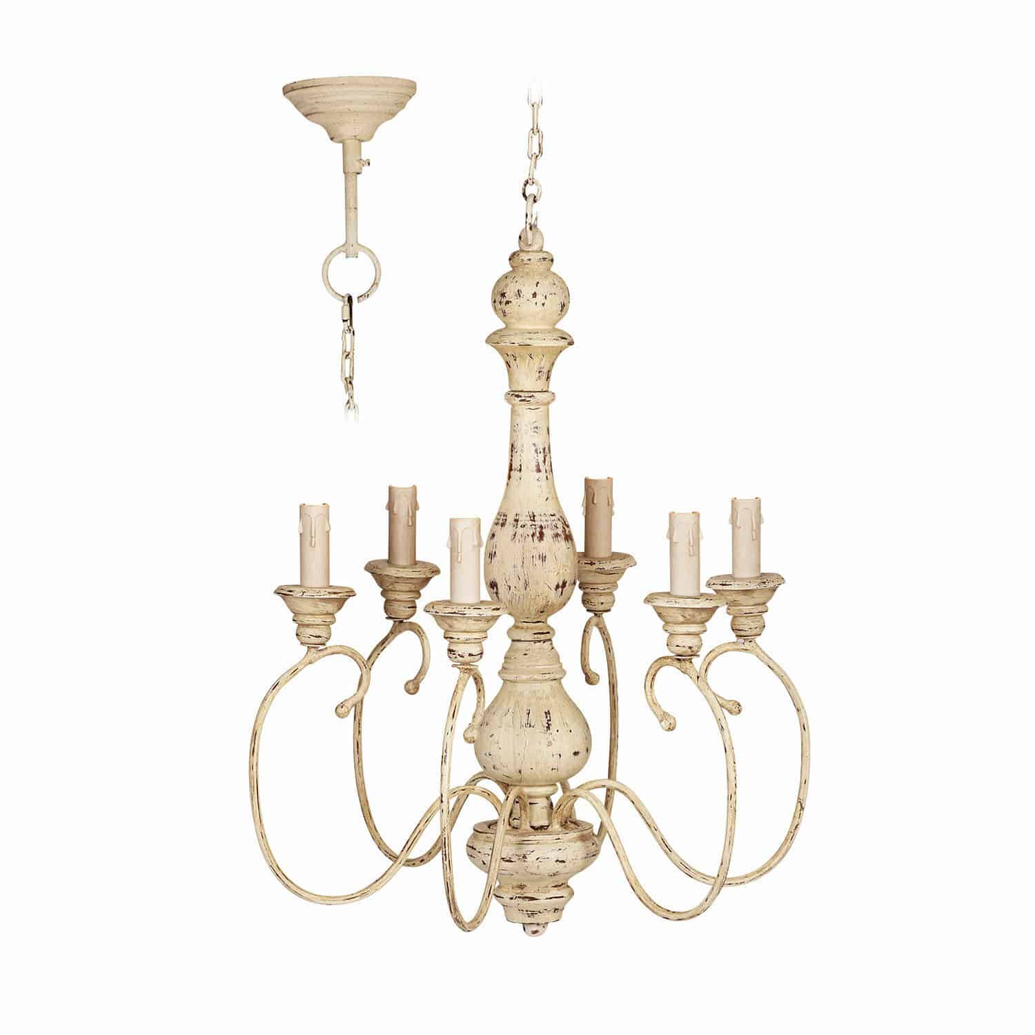 Lampada a sospensione Greenwich Lampadario vintage in metallo color crema con sei portalampade, elemento decorativo per illuminazione interna.