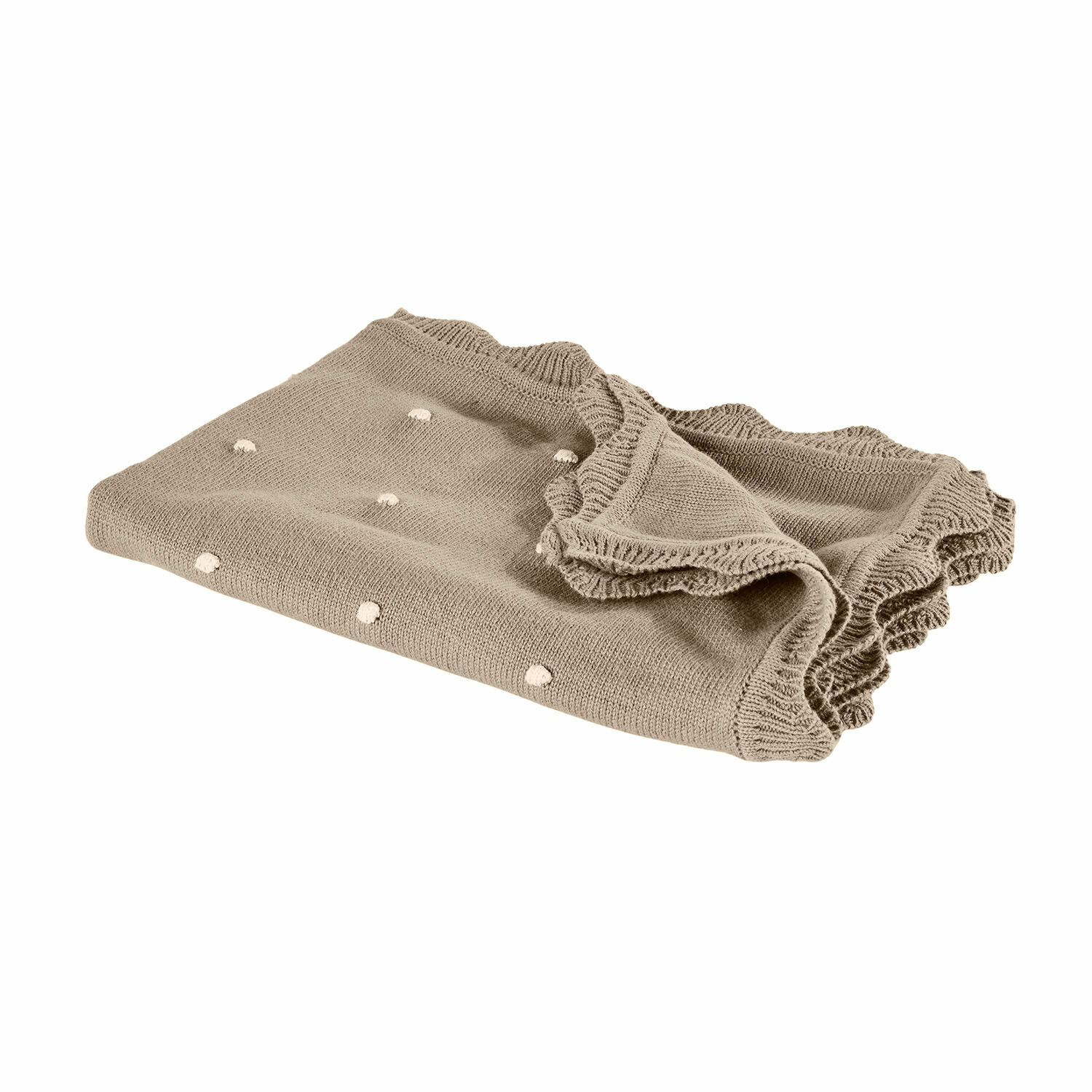 marrone Plaid Saphie marrone in materiale morbido con pompon decorativi e bordo arricciato, ideale per il soggiorno