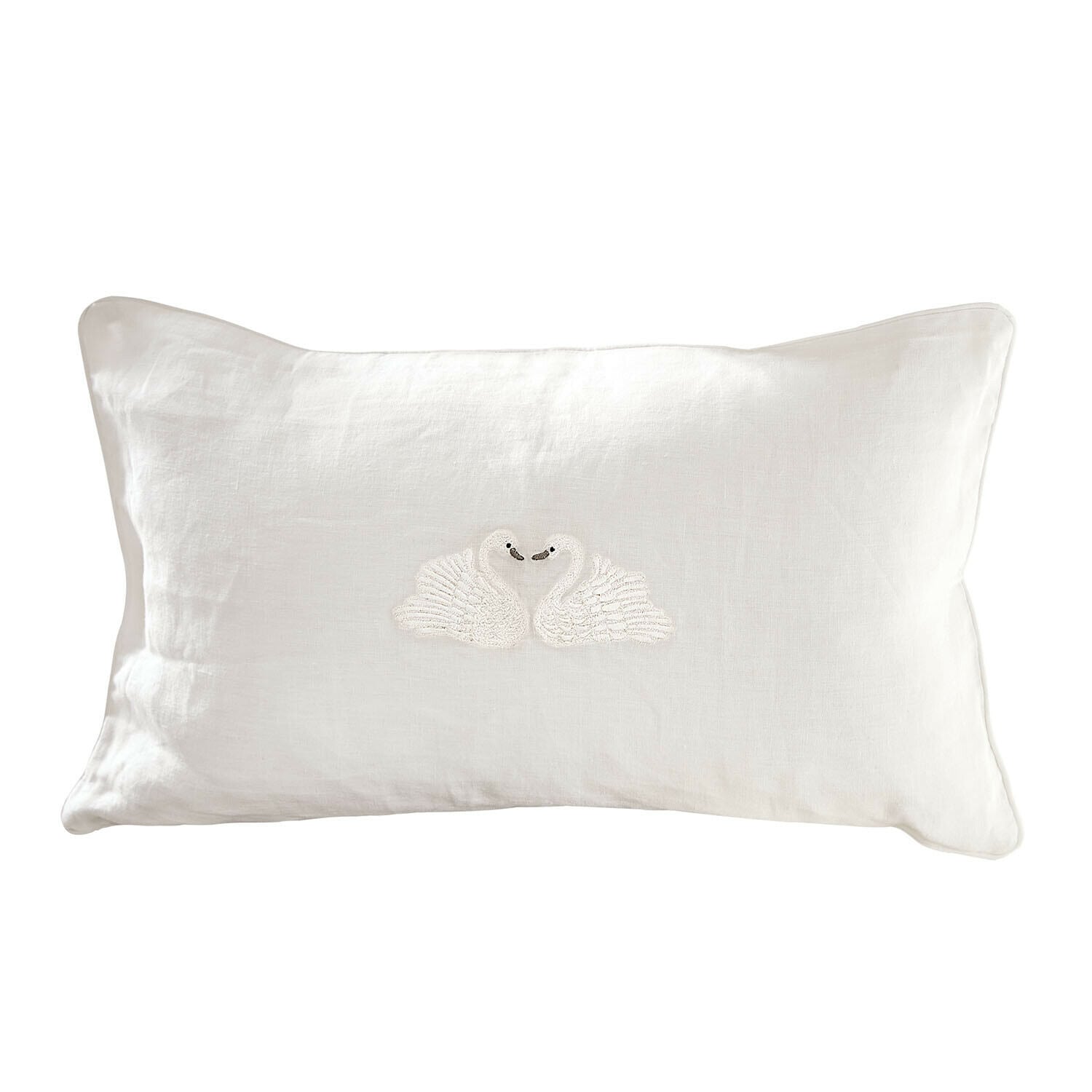 Copricuscino Rialuna Cuscino in lino bianco con ricamo di due cigni, cuscino decorativo per soggiorno o camera da letto