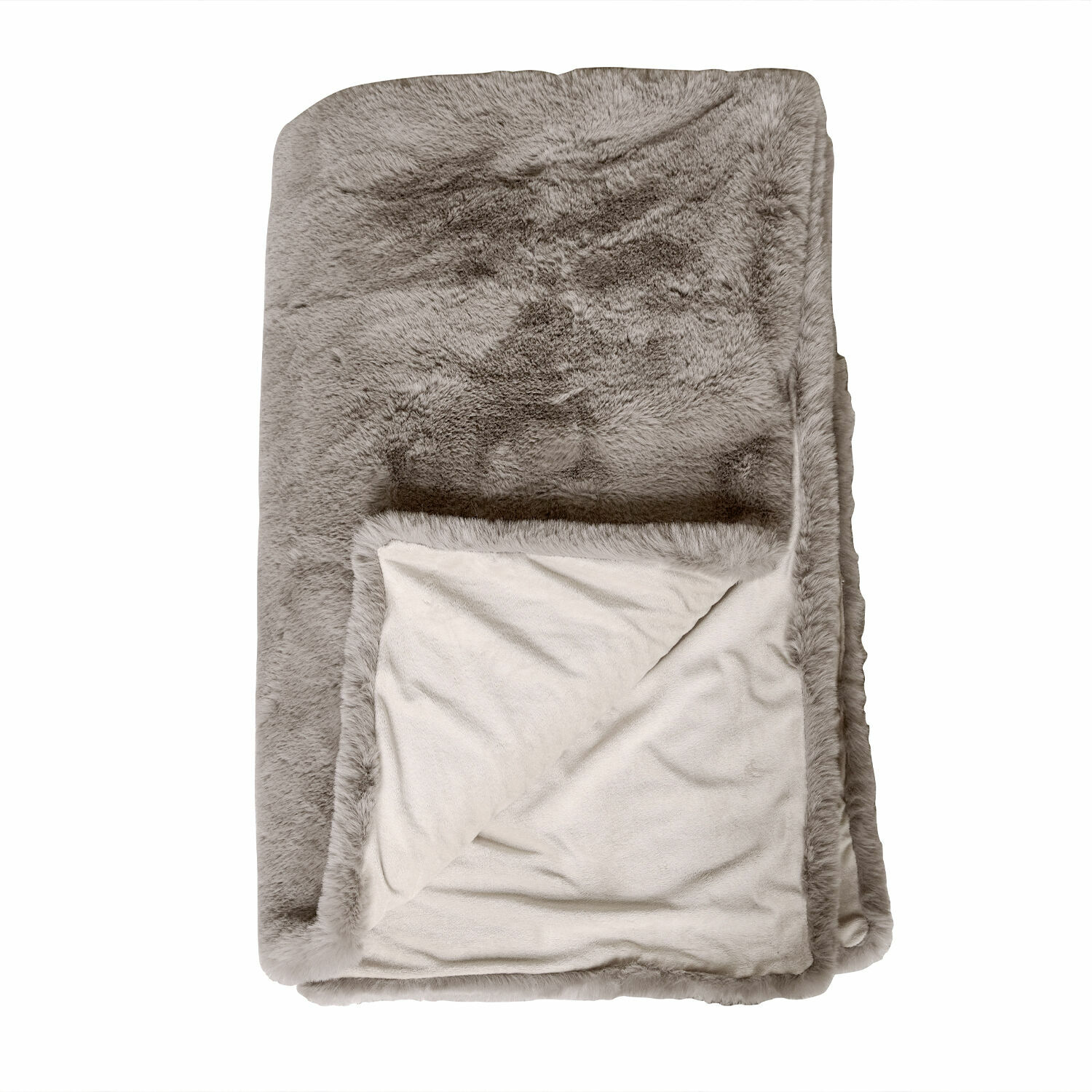 Coperta Brisvento Coperta morbida in pelliccia sintetica grigia e pile crema, ideale per soggiorno e camera da letto