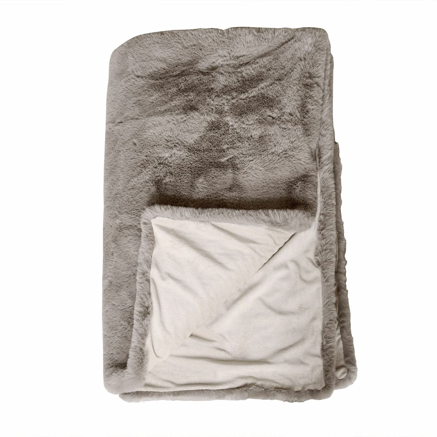 Coperta Brisvento Coperta morbida in pelliccia sintetica grigia e pile crema, ideale per soggiorno e camera da letto