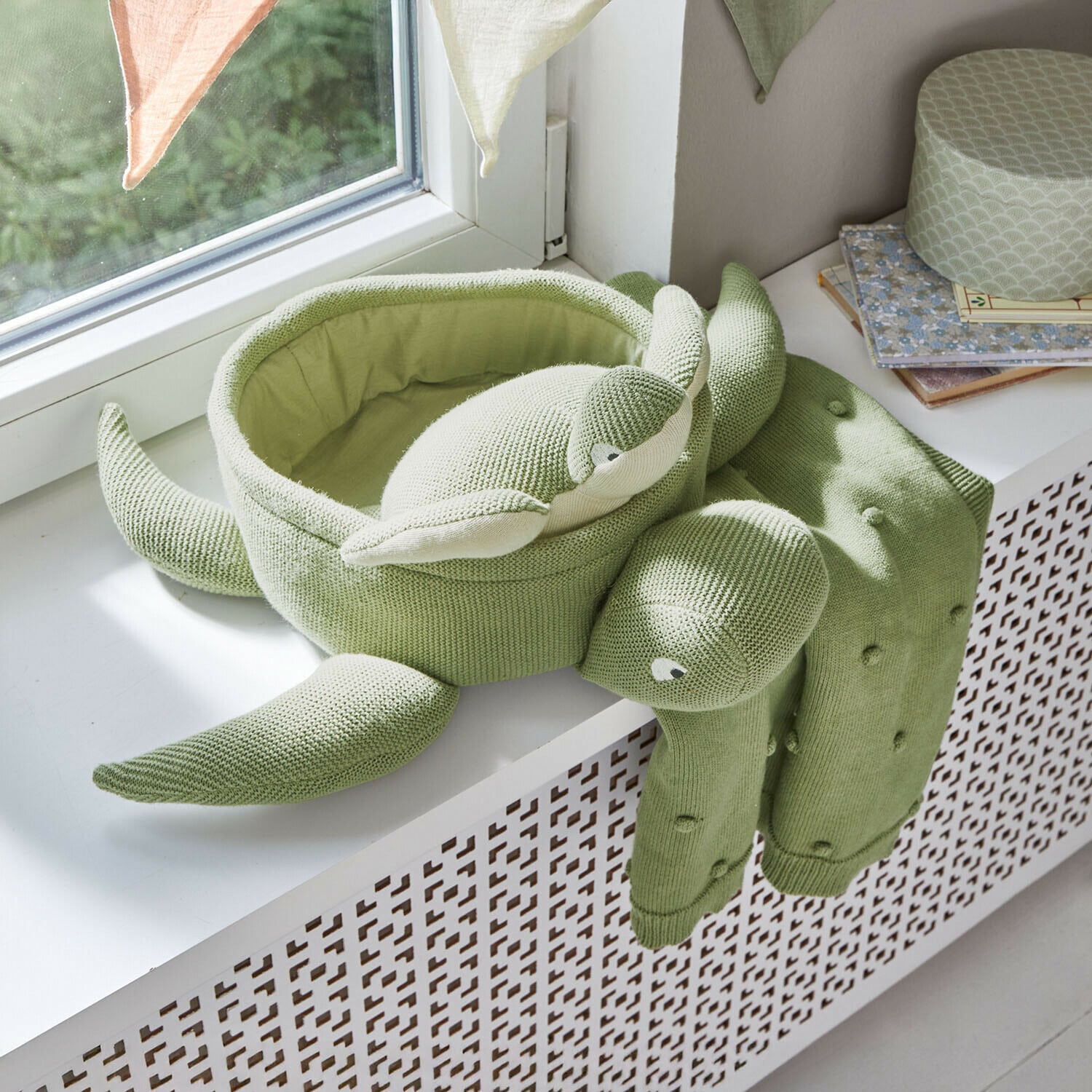 Set di peluche Bubbilo Cuscino verde lavorato a maglia a forma di tartaruga sul davanzale, decorazione morbida per cameretta