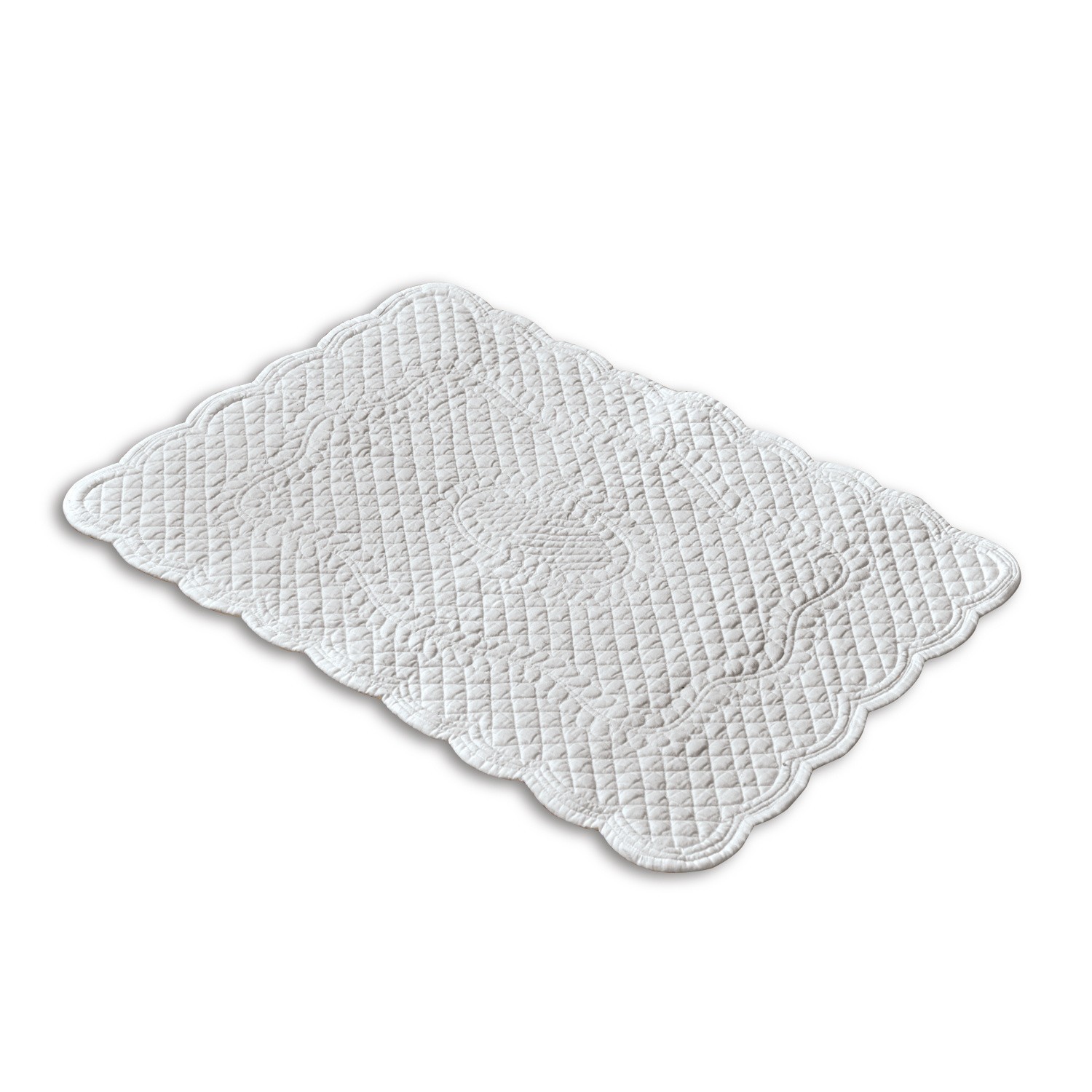 Scendibagno Meggie Tappeto trapuntato bianco in cotone con motivo decorativo e bordi ondulati per decorazione d'interni