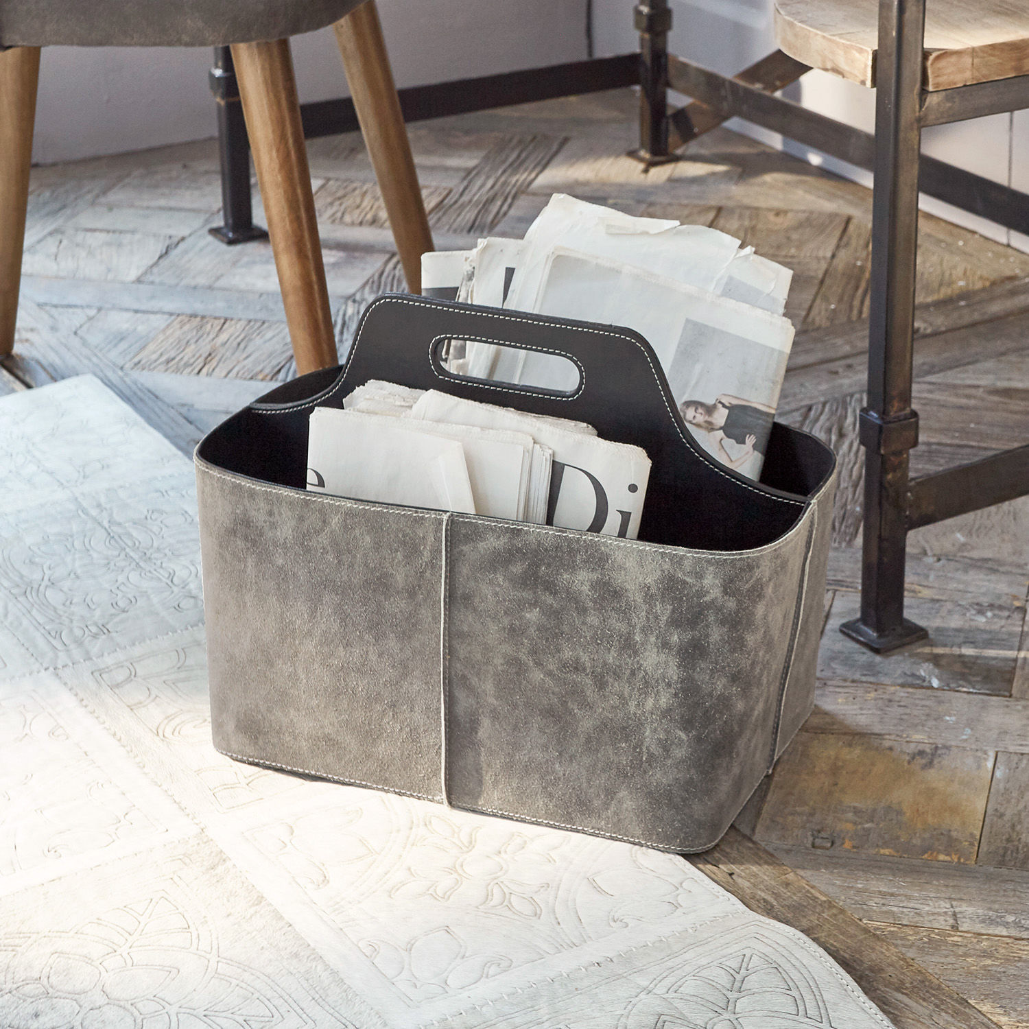 Portariviste Vecmont Borsa grigia per giornali in tessuto con manico, organizer pratico per conservazione domestica