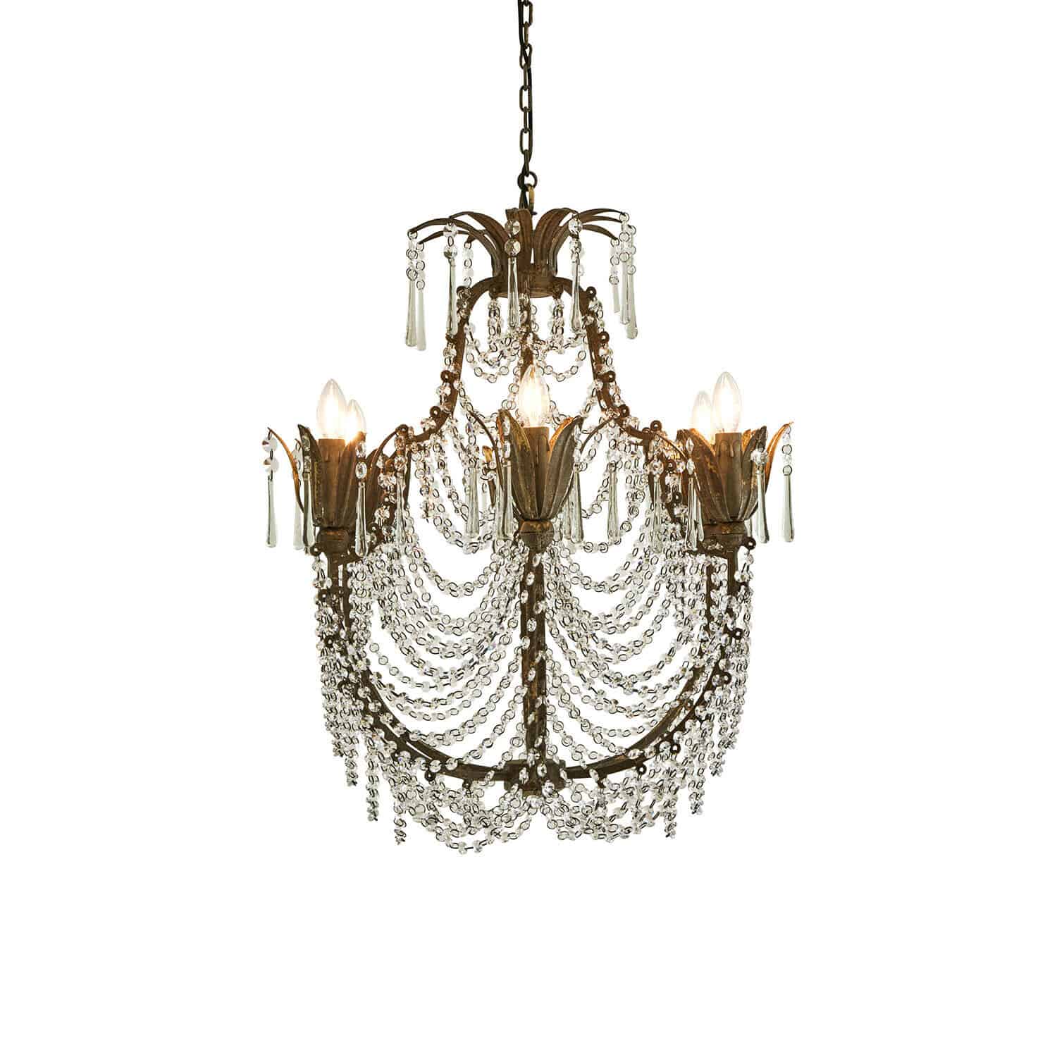 Lampadario Caldrith Lampadario vintage in metallo e cristallo con catene e lampadine a forma di fiamma per interni