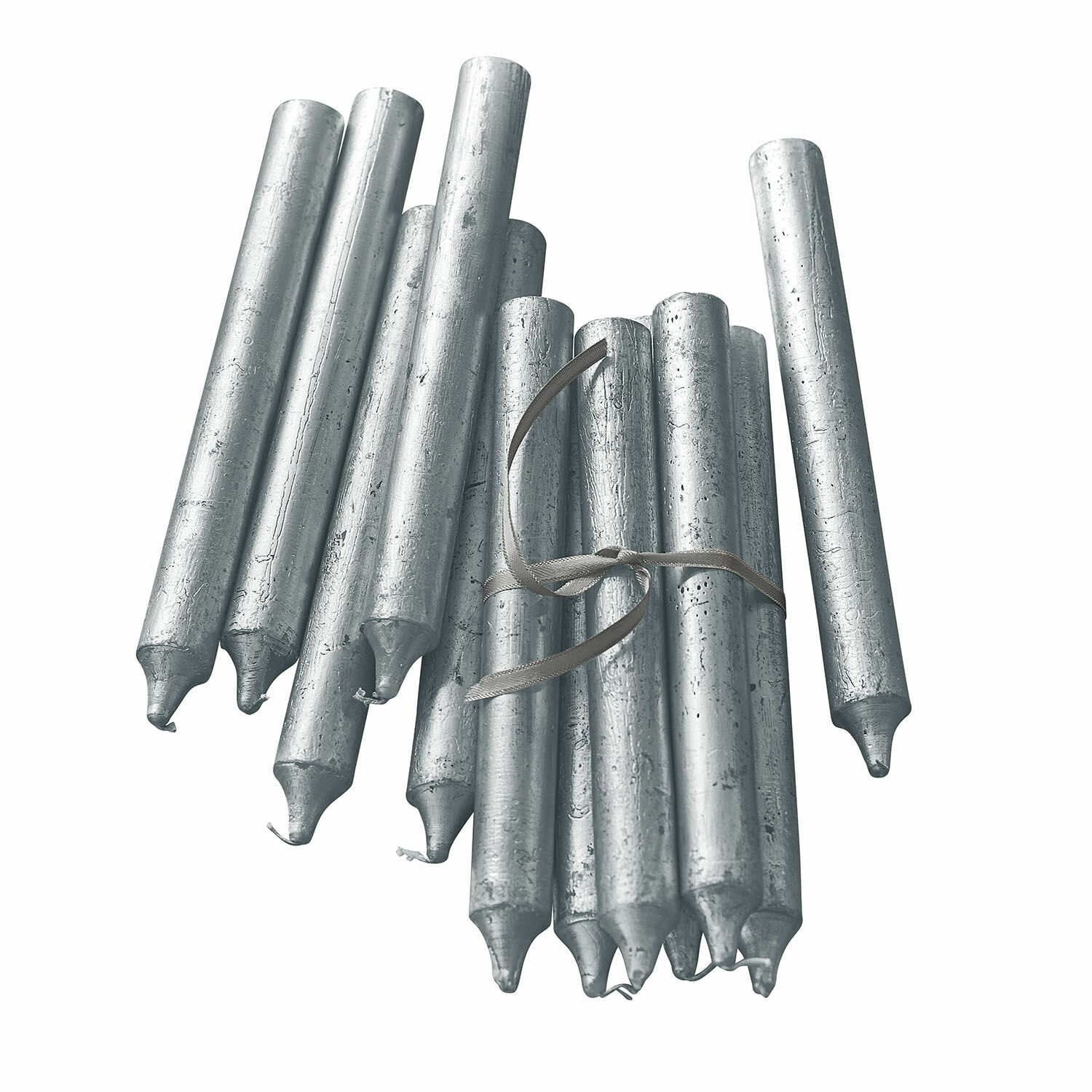 Set da 20 candele Lysarion argento con finitura metallica, ideali per decorazioni eleganti