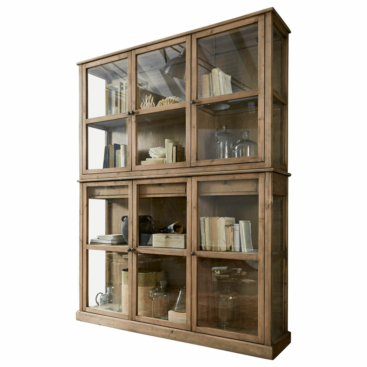 Credenza Blaise Grande vetrina in legno con ante in vetro e ripiani per libri e decorazioni