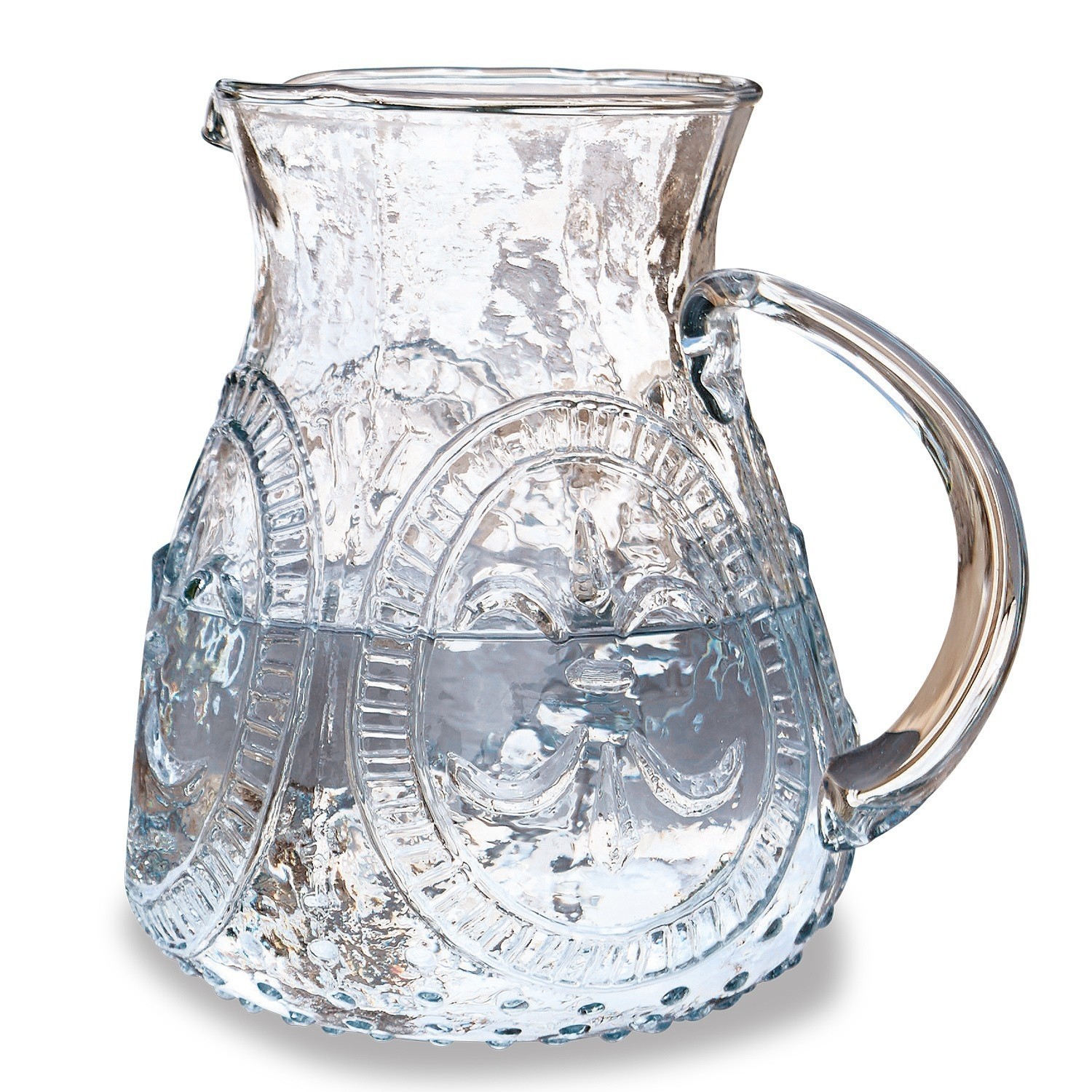 Caraffa Pépin Brocca in vetro trasparente con rilievo e manico, perfetta per servire bevande
