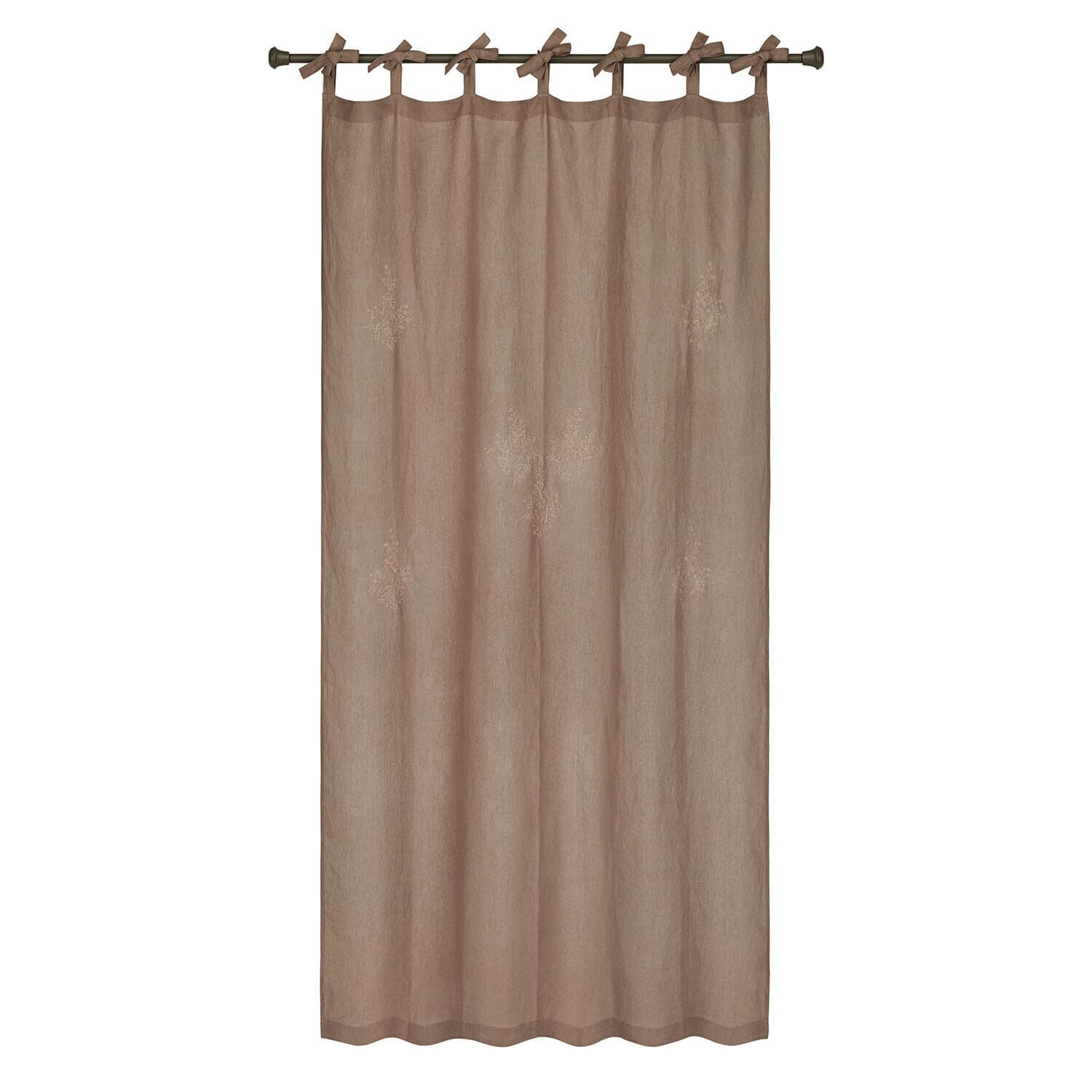 Tenda Dorlina Tenda in lino marrone con ricamo delicato e nastri per appendere al bastone