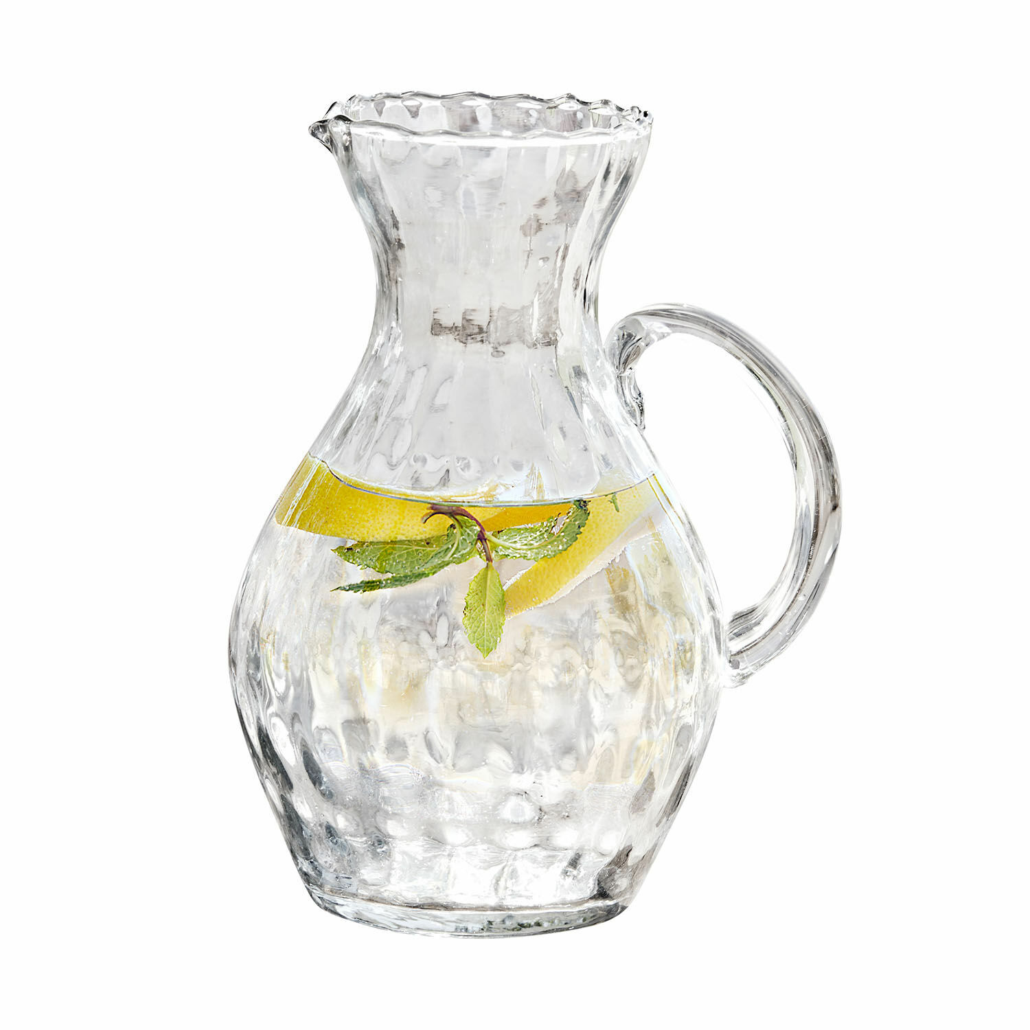 Caraffa Bourgavin Caraffa in vetro con texture, riempita d'acqua con fetta di limone e menta, per servire bevande