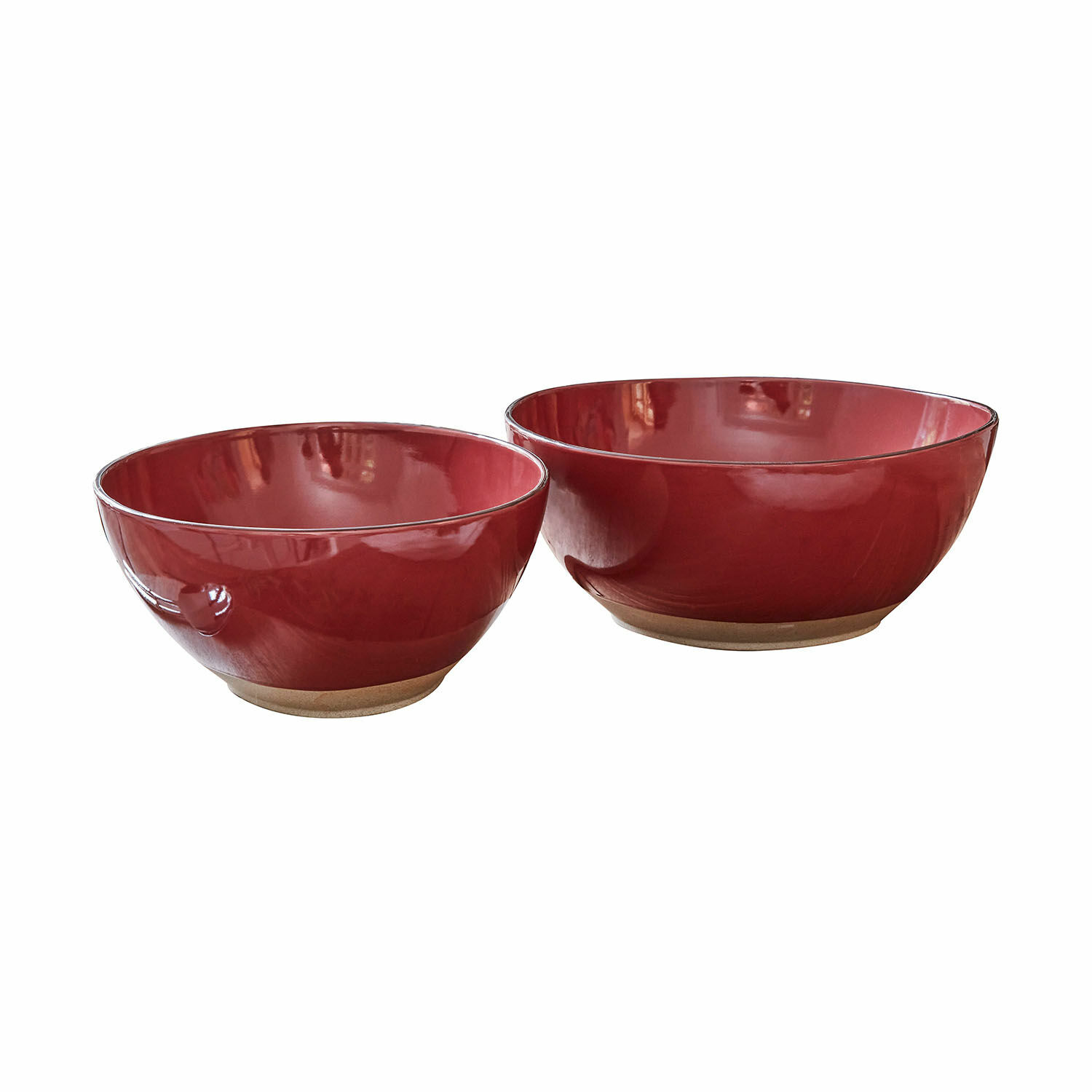 Coppia di insalatiere Biarré Set di due ciotole in ceramica rossa con base naturale per servire cibi