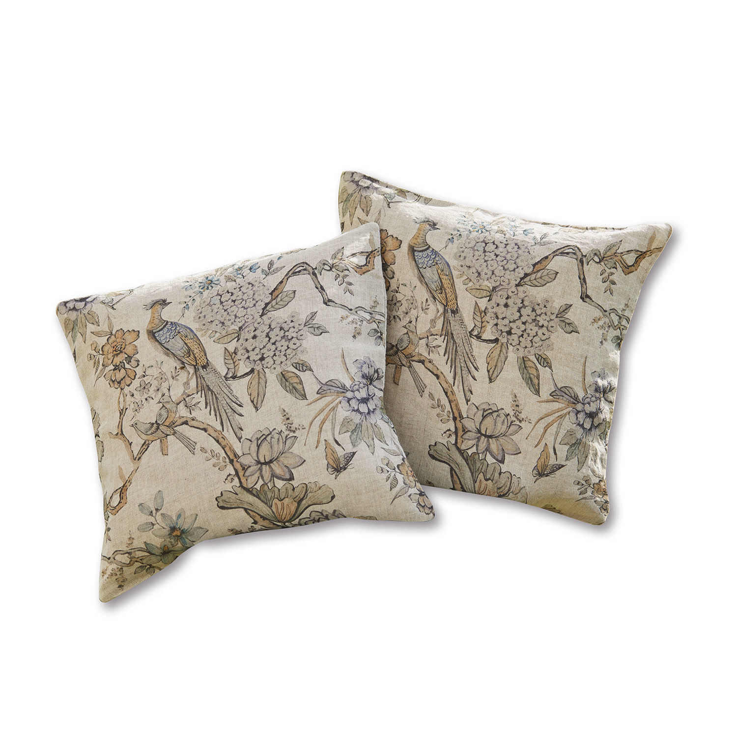 Coppia di copricuscini Lorry Set di due cuscini decorativi in lino beige con stampa di uccelli e fiori per soggiorno