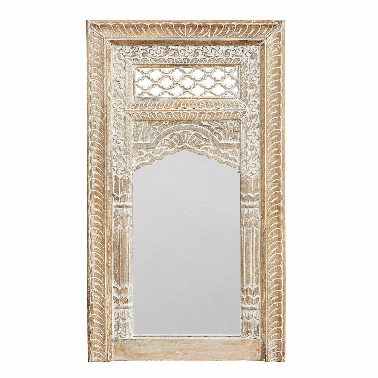 Specchio Miette Cornice specchio in legno intagliato colore naturale con finitura bianca, design decorativo
