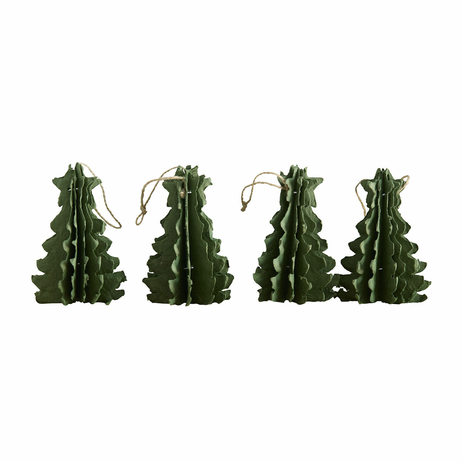 Set di 4 decorazioni verdi in tessuto a forma di albero con cordino per appendere, decorazione natalizia