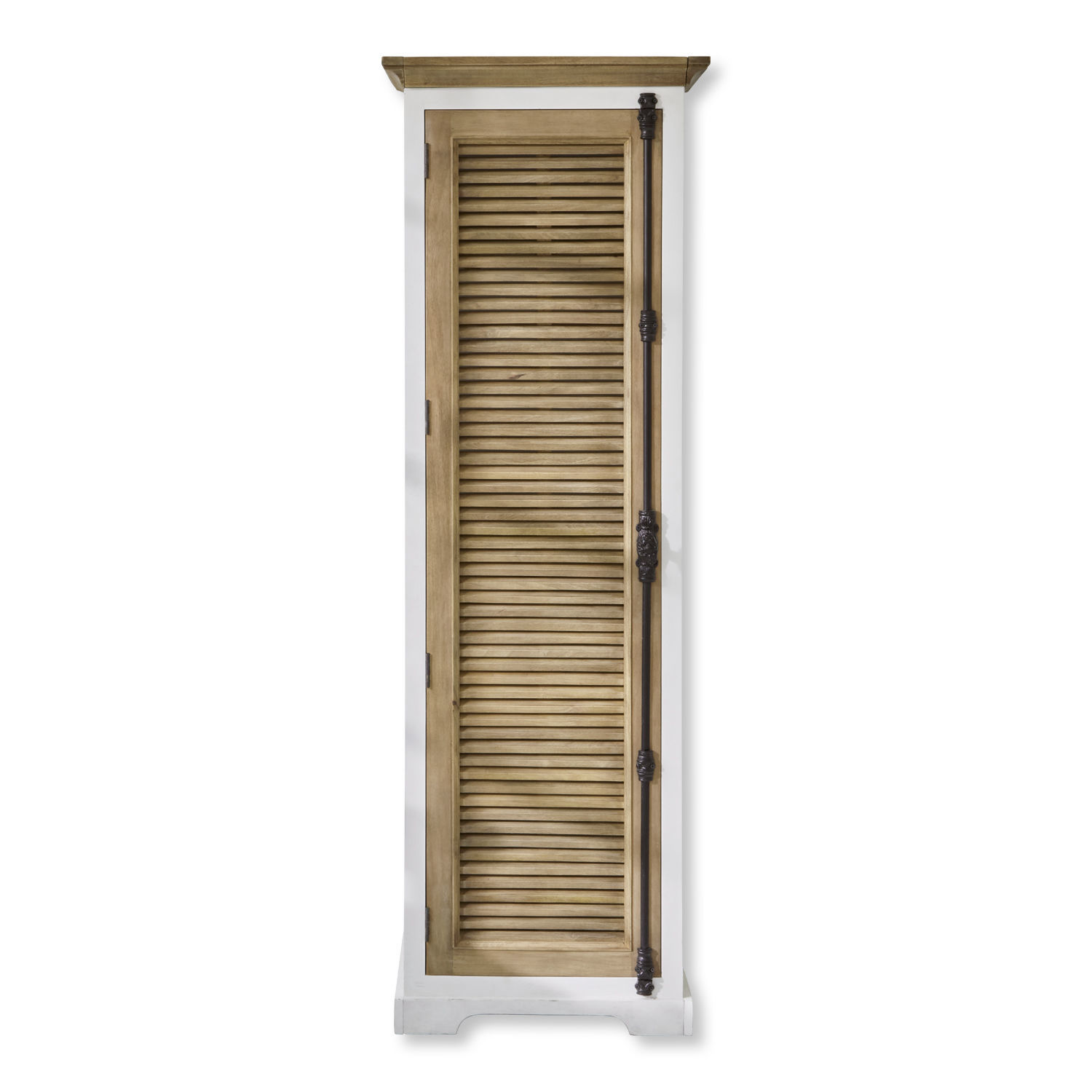Armadio a giorno componibile Daviau Stretto armadio in legno con cornice bianca e anta a persiana color naturale, mobile contenitore