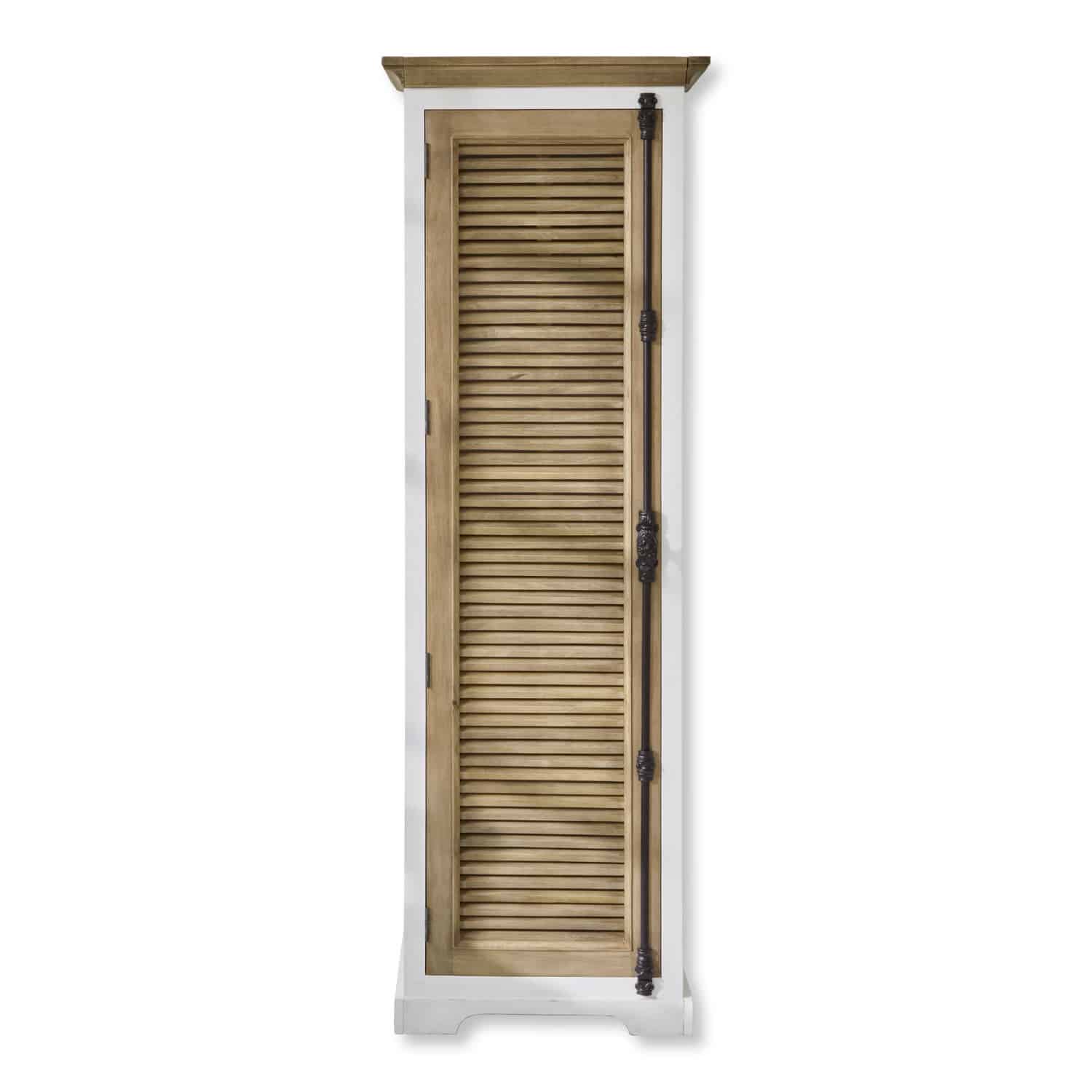 Armadio a giorno componibile Daviau Stretto armadio in legno con cornice bianca e anta a persiana color naturale, mobile contenitore