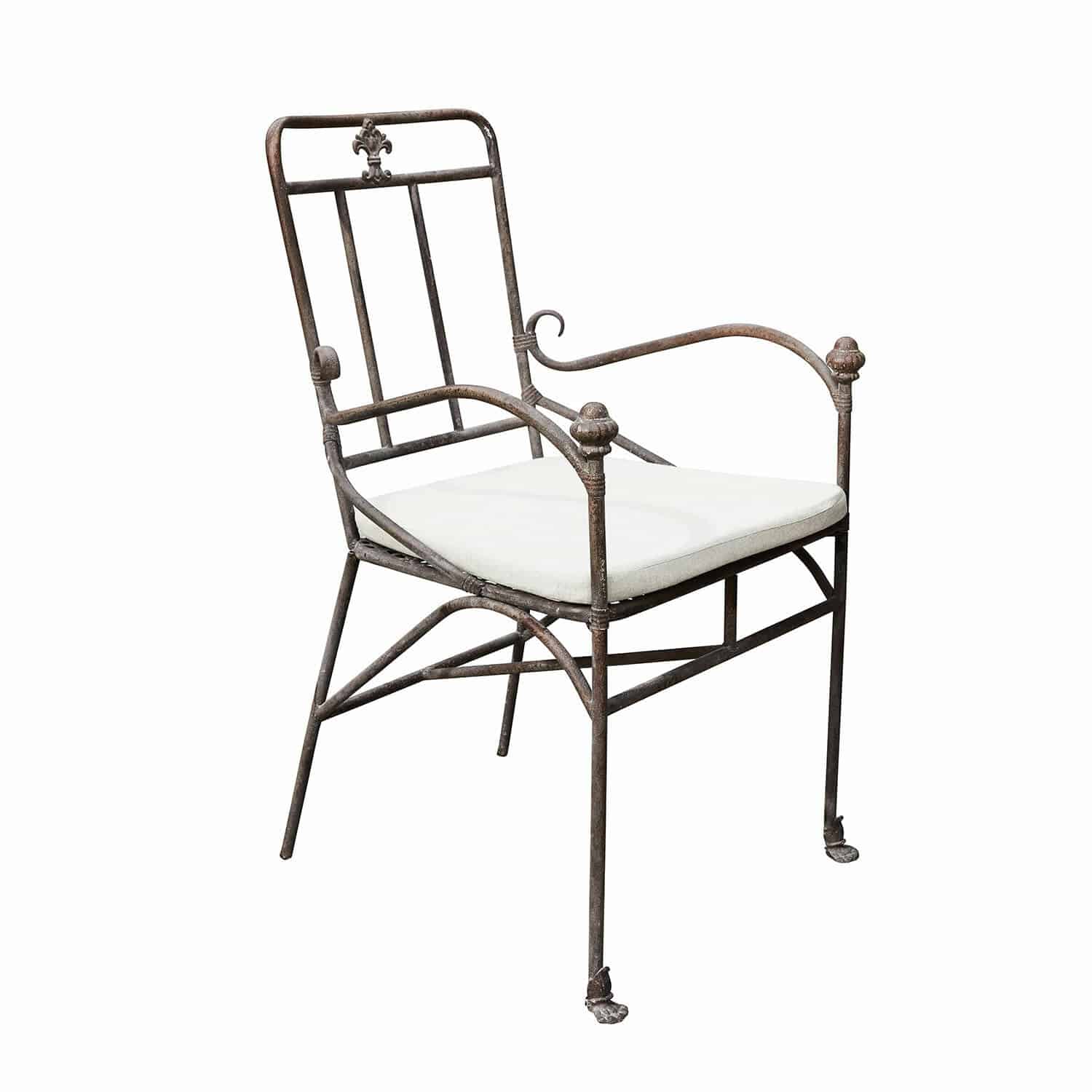 Sedia Maidis Sedia da giardino in metallo con cuscino bianco e finitura rustica in stile vintage