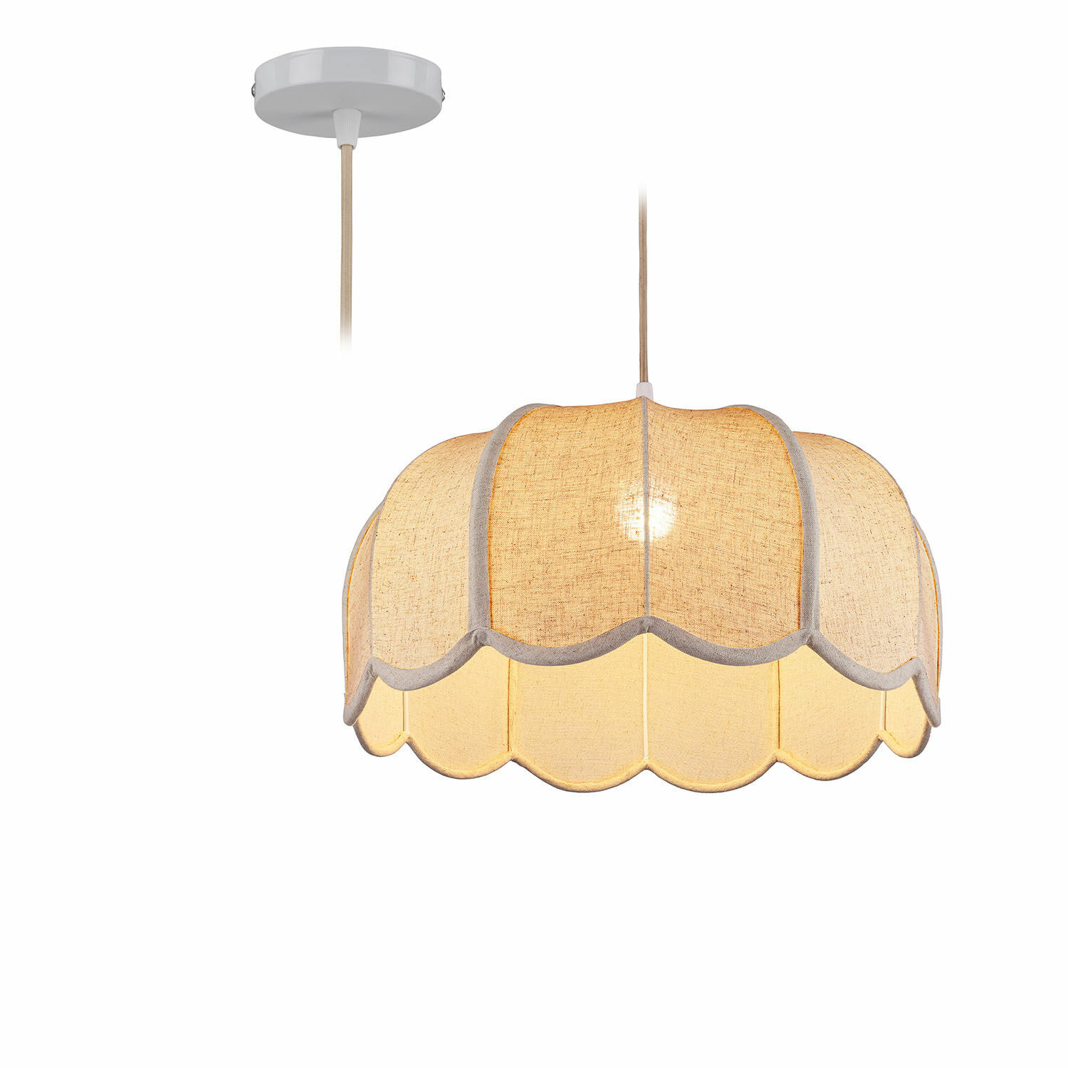Lampada a sospensione Ljosna Lampada a sospensione in tessuto beige con bordo ondulato, luce decorativa per soggiorno