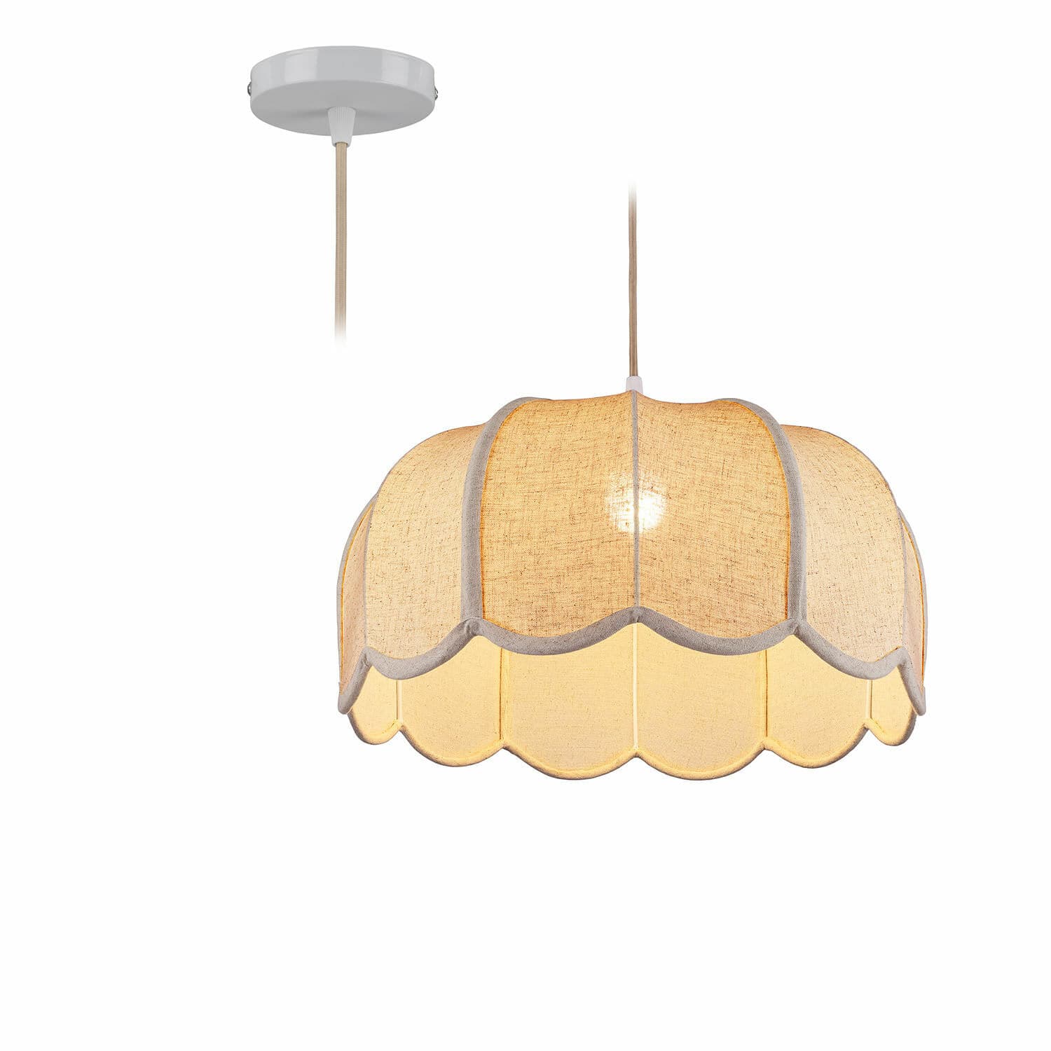 Lampada a sospensione Ljosna Lampada a sospensione in tessuto beige con bordo ondulato, luce decorativa per soggiorno