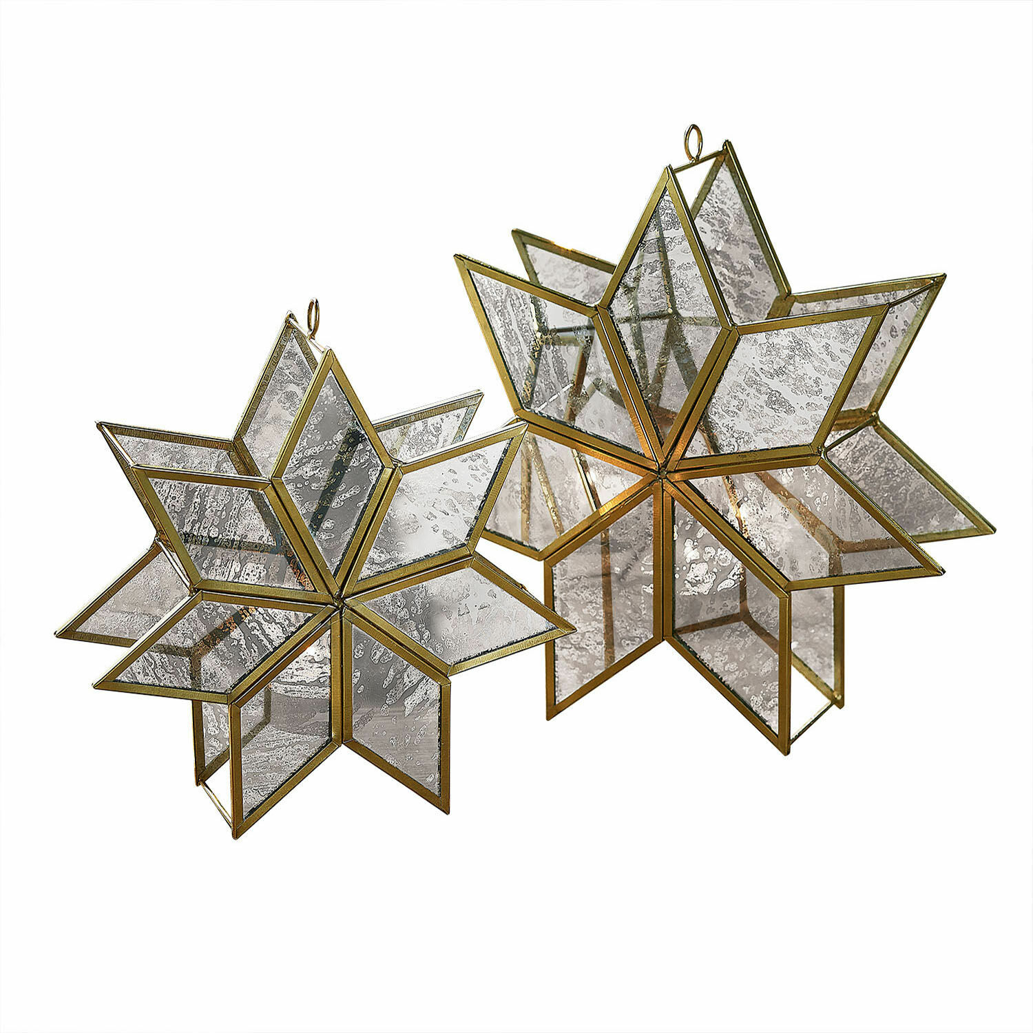 Coppia di portacandele Zaydan Stelle decorative in ottone e vetro invecchiato, ornamento natalizio da appendere