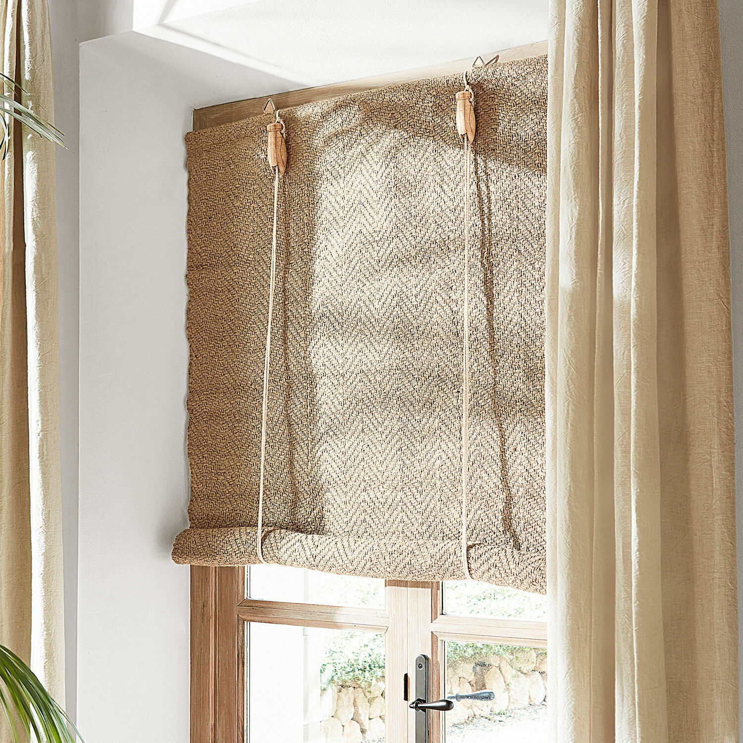 Tenda avvolgibile Paine Tenda a rullo romana in tessuto beige naturale per decorazione finestra e oscuramento