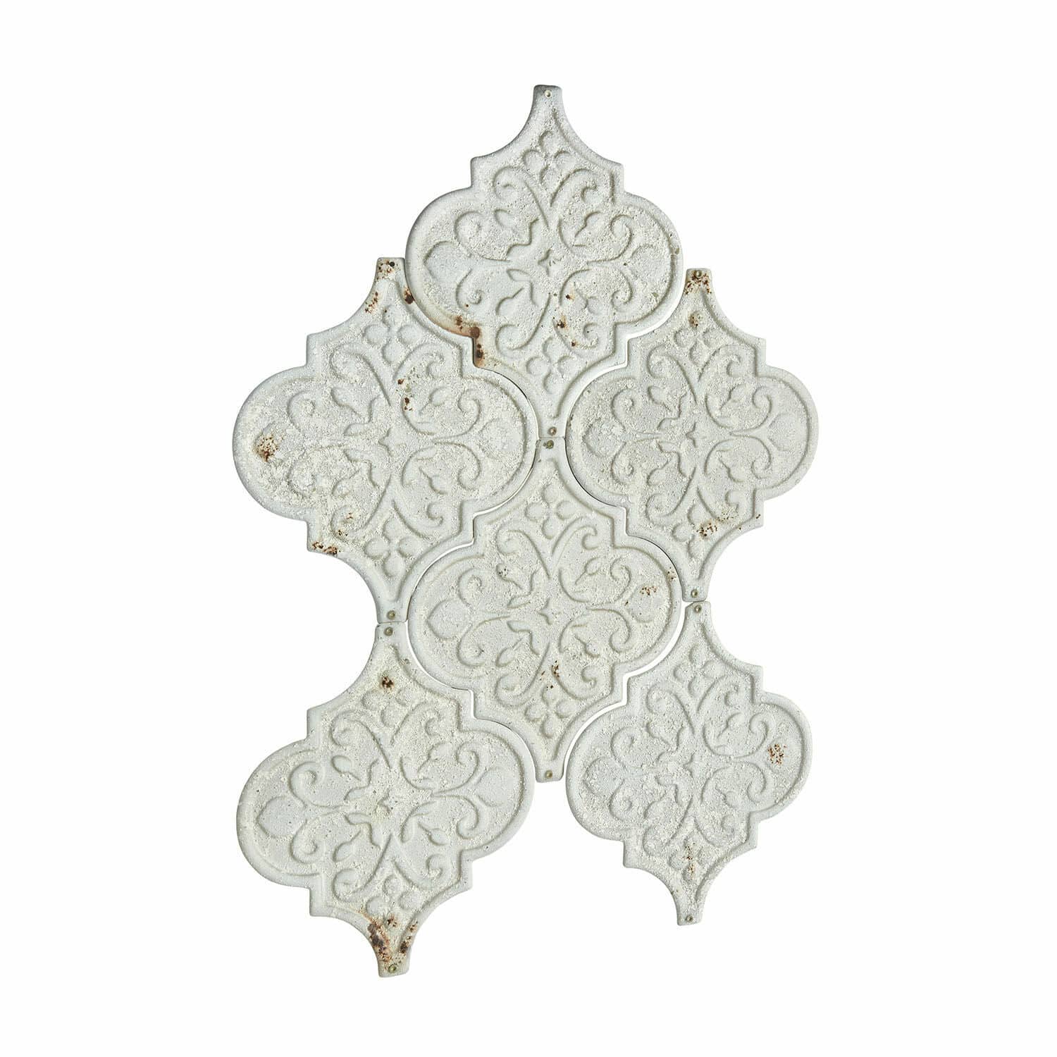 Set di 6 ornamenti da parete Halira Piastrelle da parete in ceramica bianca con motivo ornamentale e finitura invecchiata per interni
