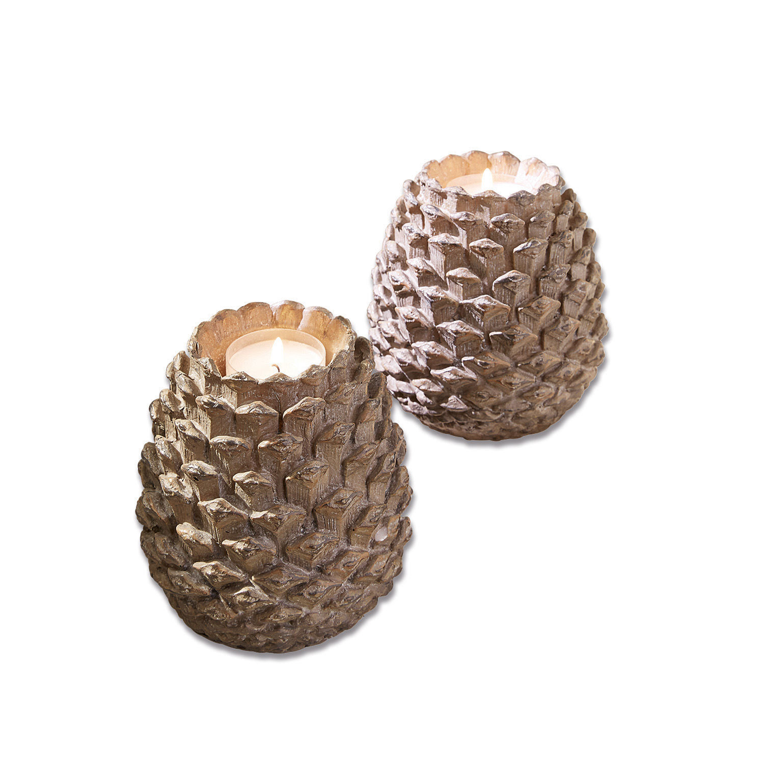 Coppia di portalumini Butz Due portacandele a forma di pigna in legno colore naturale per decorazioni d'interni