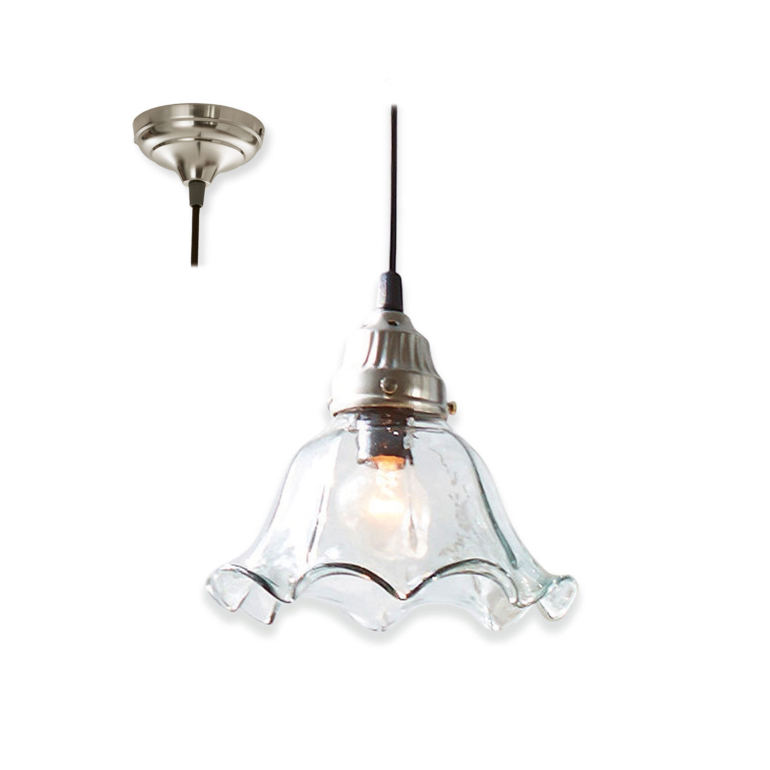 Lampada a sospensione Noelle Lampada a sospensione in vetro con paralume ondulato e supporto metallico argento