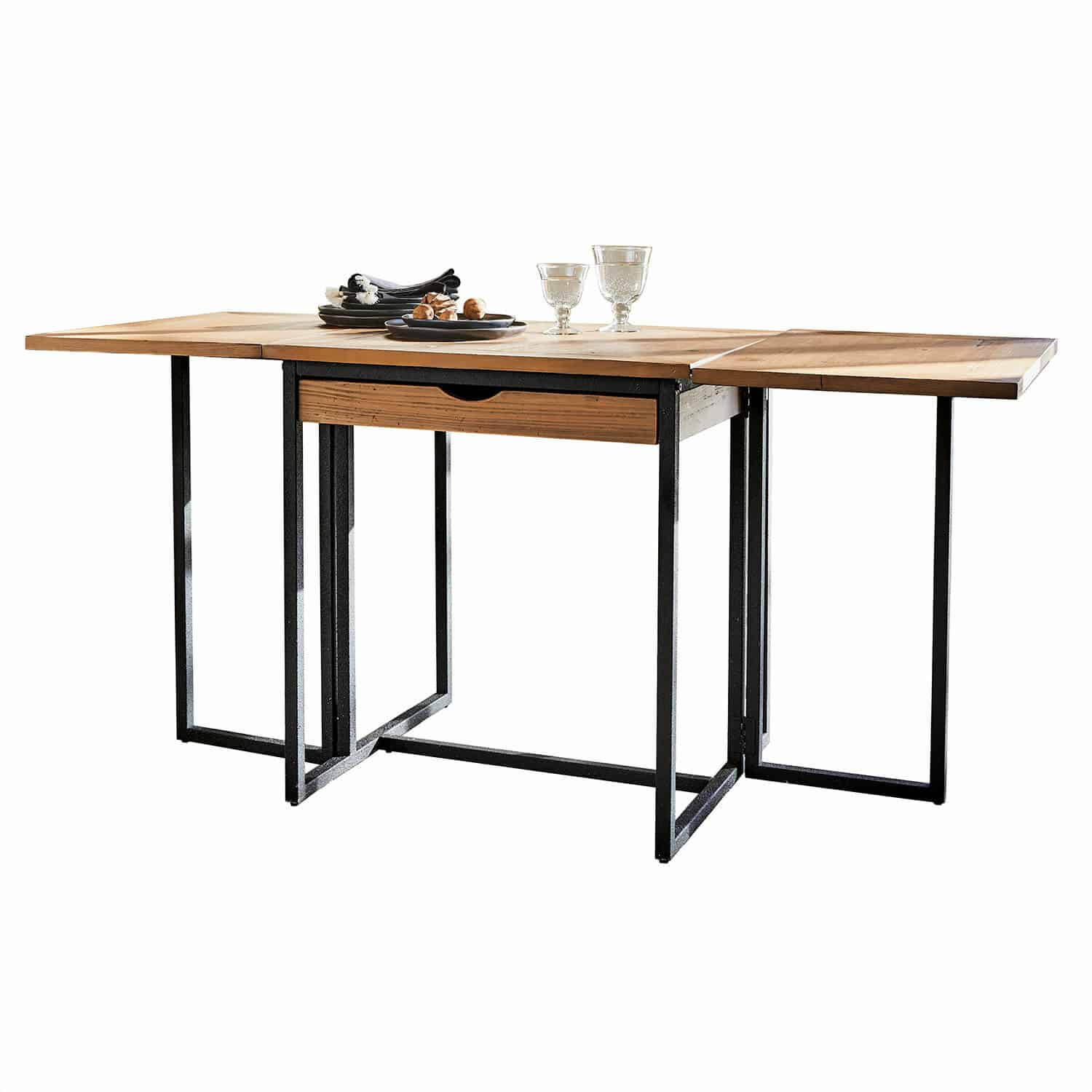 Tavolo Vétrigne Tavolo allungabile in legno naturale e metallo nero, mobile moderno per sala da pranzo