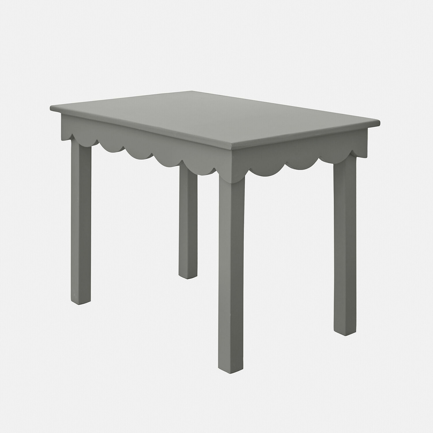 Tavolino Poussinou Tavolo in legno verde per bambini con bordo ondulato e matite colorate sul piano