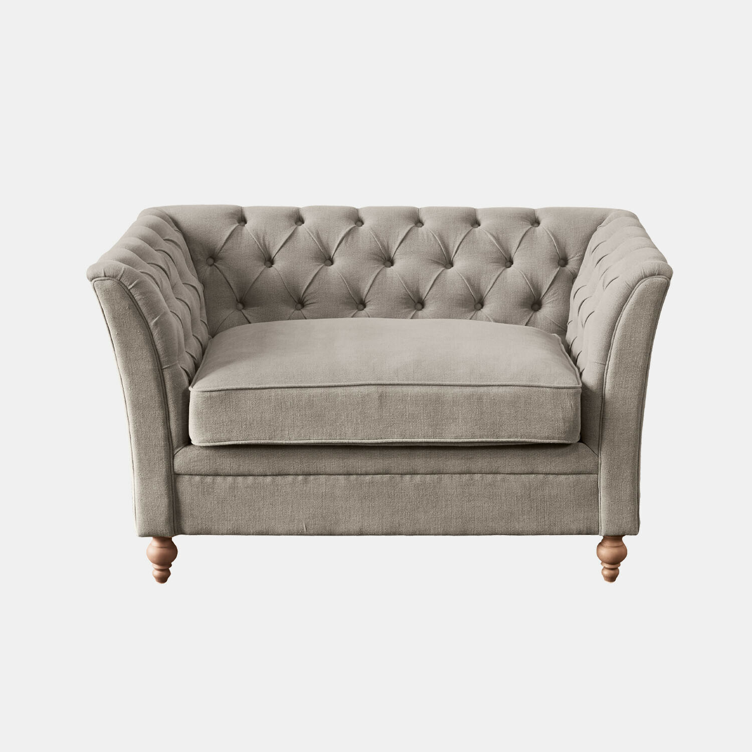 grigio Divano grigio rivestito con schienale capitonné e gambe in legno, mobile confortevole per soggiorno