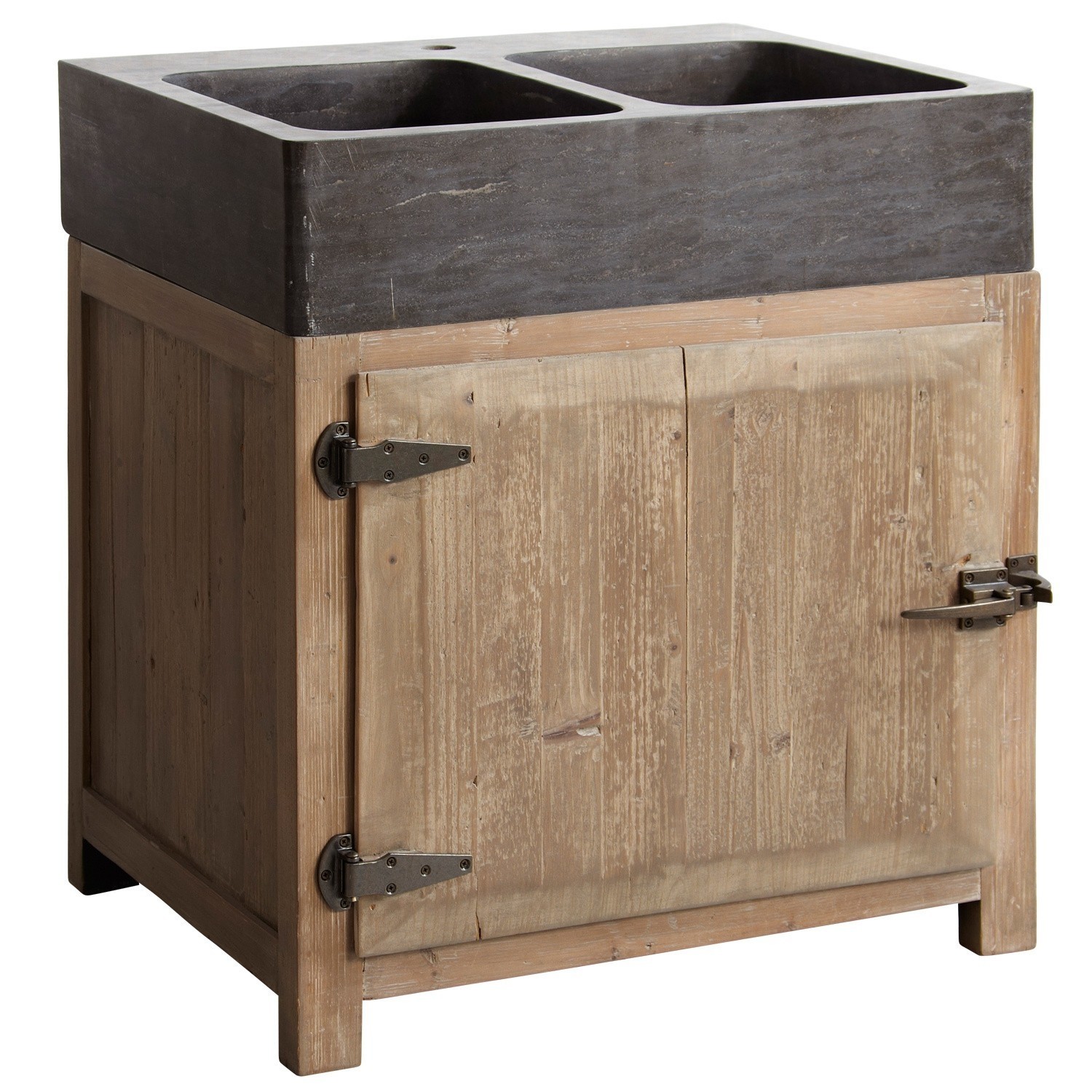 Mobile con lavelli Stonehenge Mobile rustico in legno con doppio lavello in pietra nera per cucina o bagno