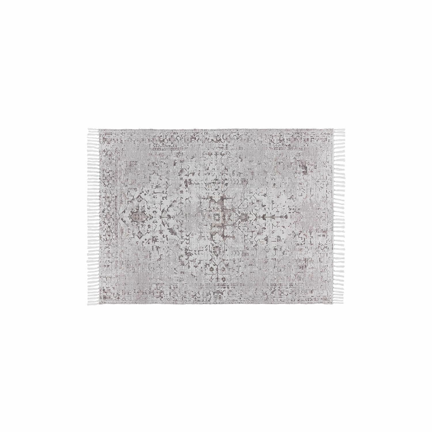 Tappeto Delpheer Tappeto grigio con motivo delicato e frange ai lati, materiale decorativo morbido