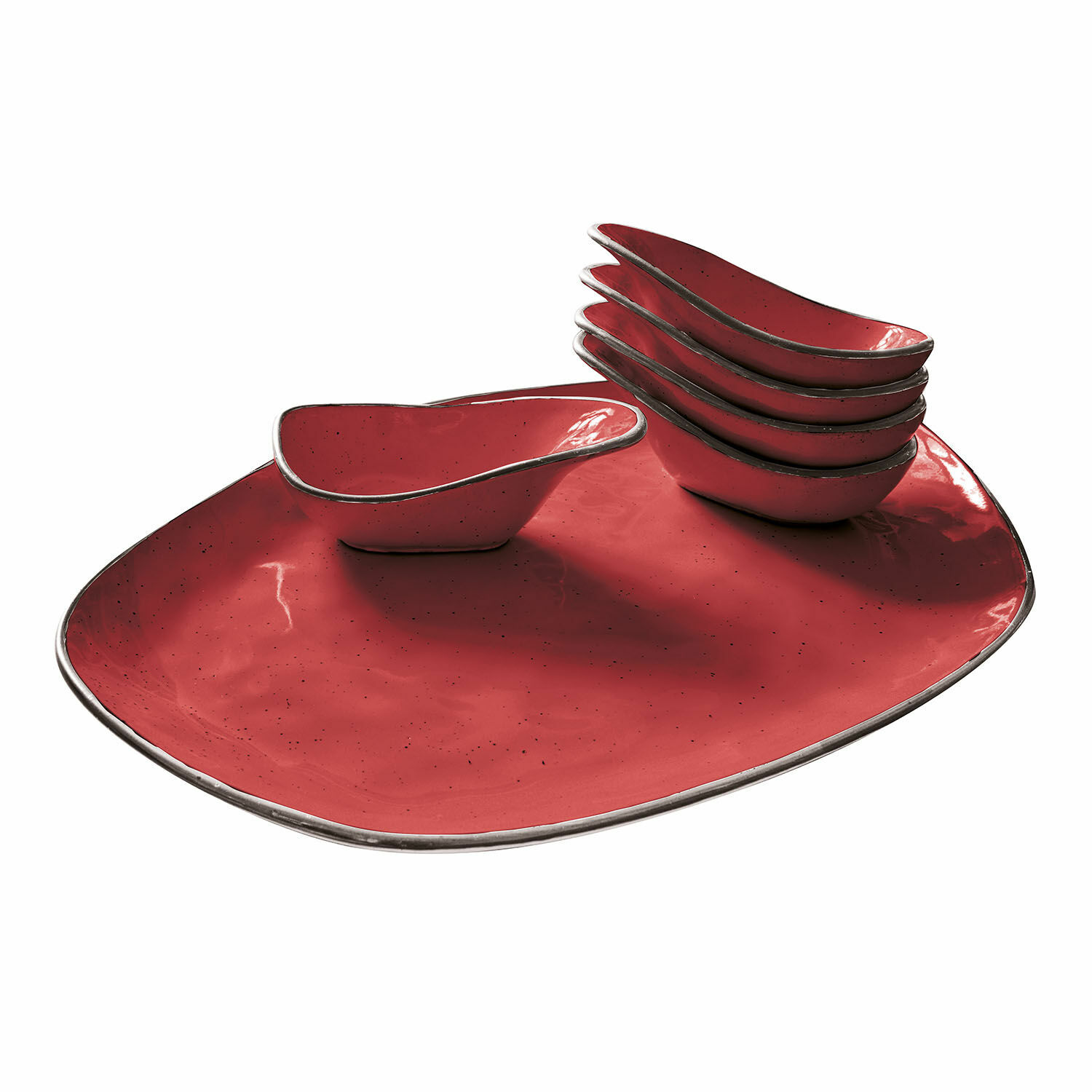 rosso Set di 6 ciotole rosse in ceramica Biarritz con grande piatto per antipasti