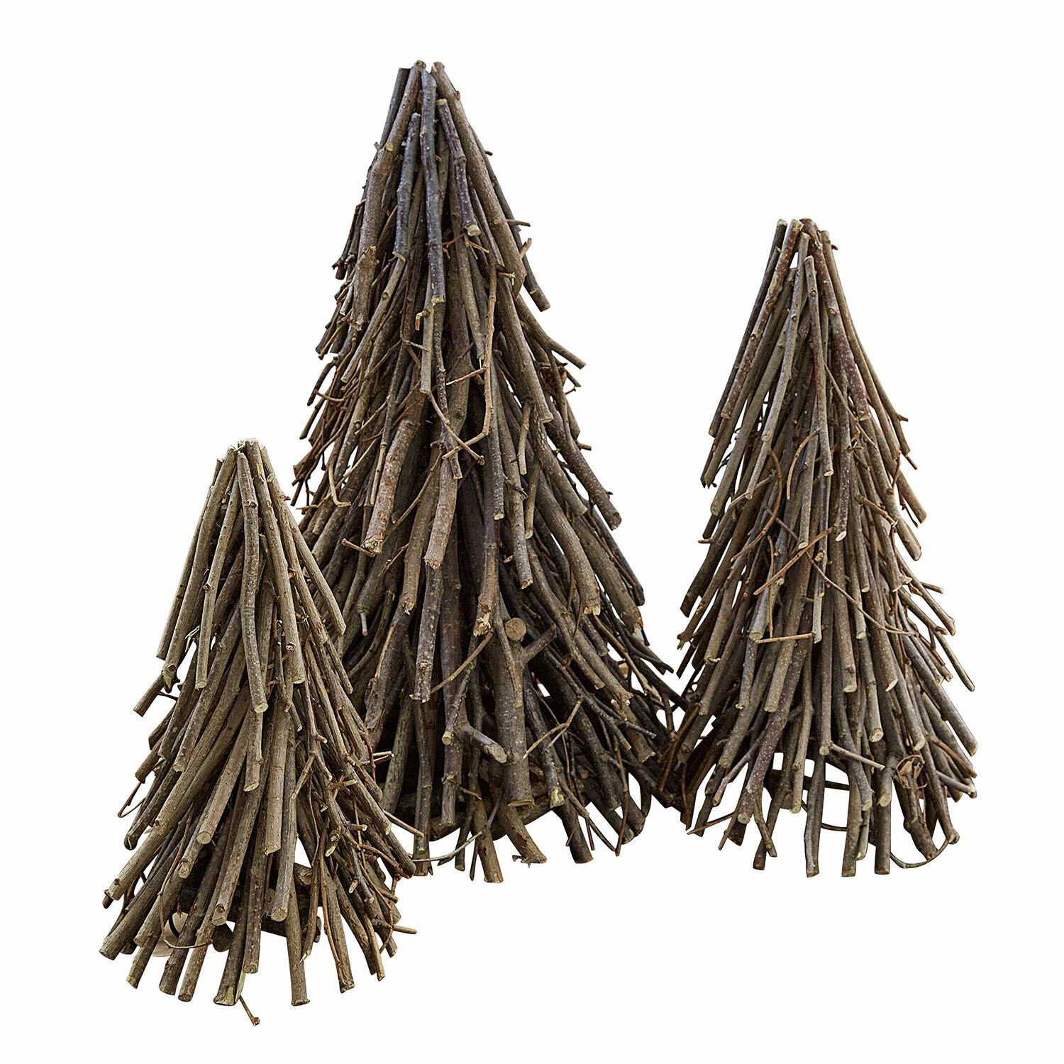 Set di 3 alberelli decorativi Orilev Coni decorativi in rami naturali marroni per arredamento interno e giardino