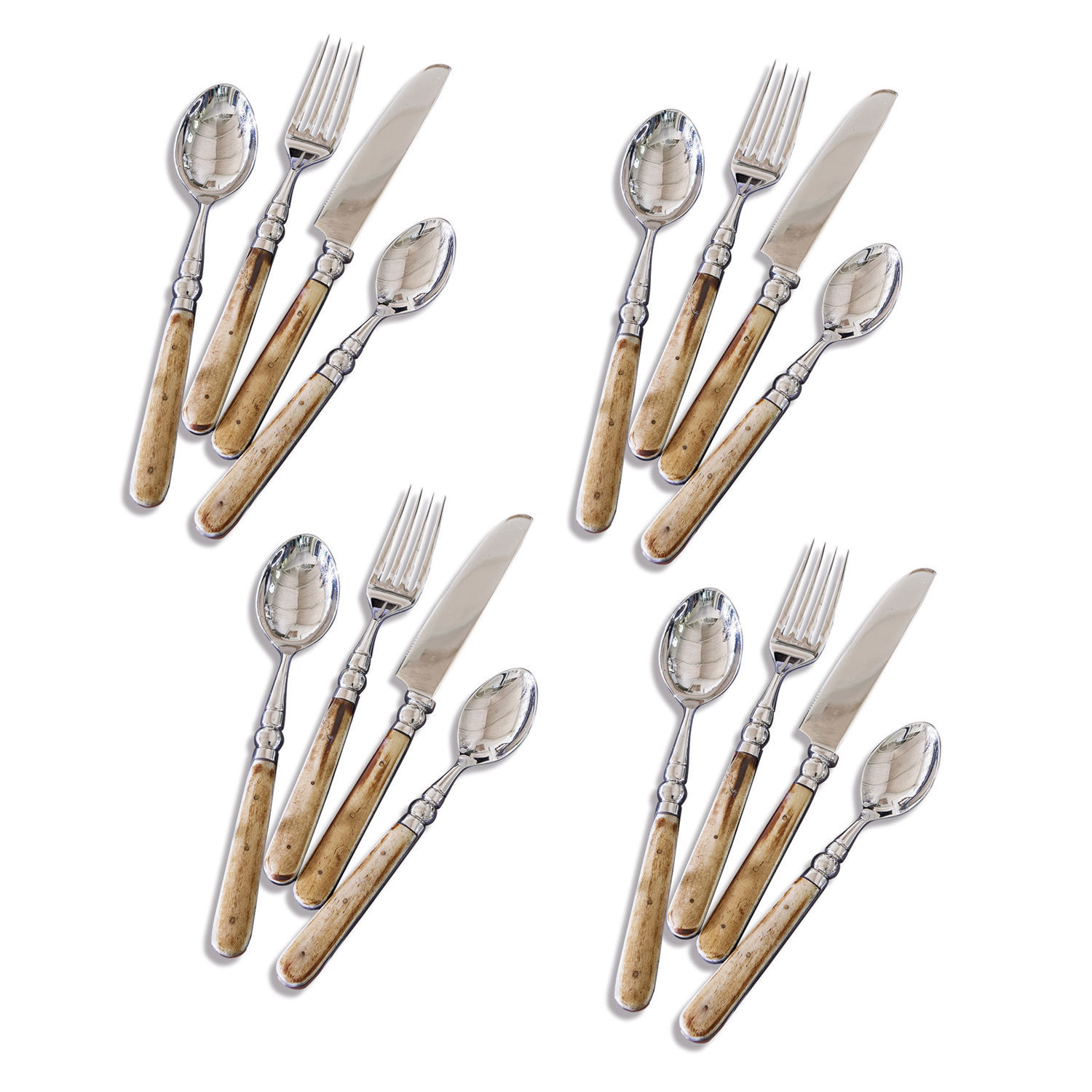 Posate Bigeste Set di posate da 16 pezzi con manici in legno e parti metalliche, design classico elegante